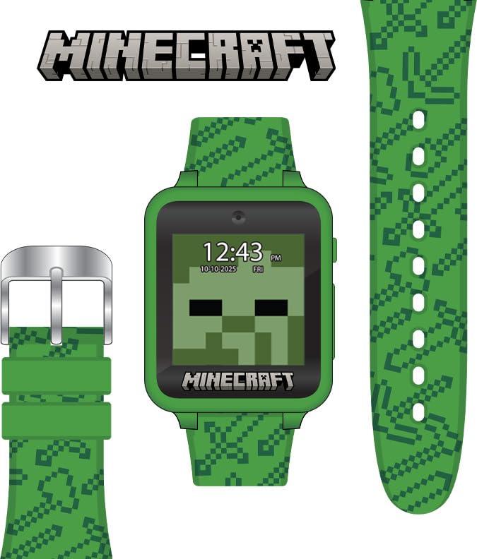 Accutime Minecraft Kids Smart Watch Touchscreen Interactive Watch with 10 Customizable Clock Faces, Built-in Camera, Video Recorder, Alarm, Calculator, Games & Pedometer Fits Wrists 5.5" to 8"