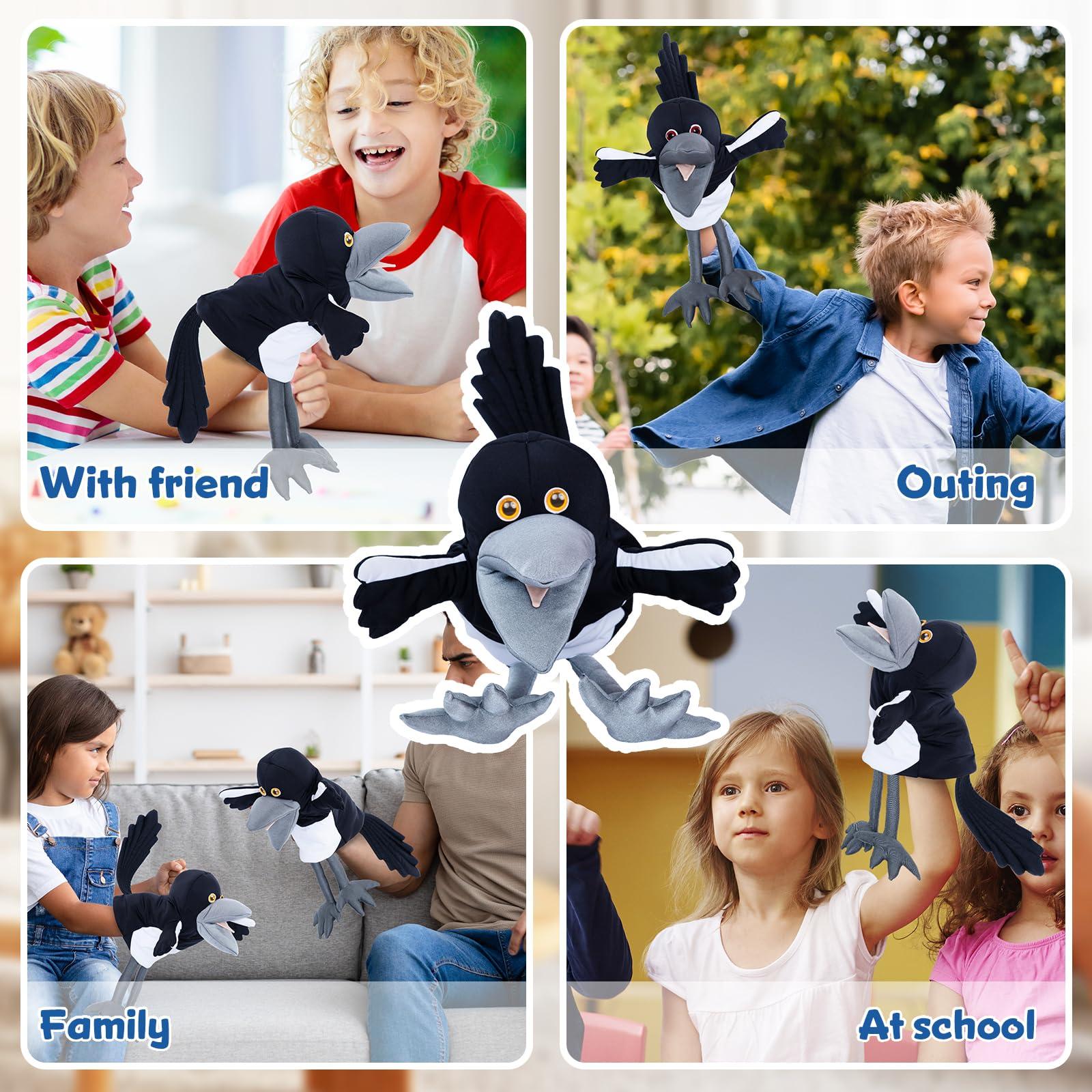 STEVE and MAGGIE Steve and Maggie Plush Toy, Soft Magpie Plush Toy, Bird Hand Puppet, Bird Puppet, Educational Bird Toys, Sensory Toys, Animal Puppet for Kids (Big)