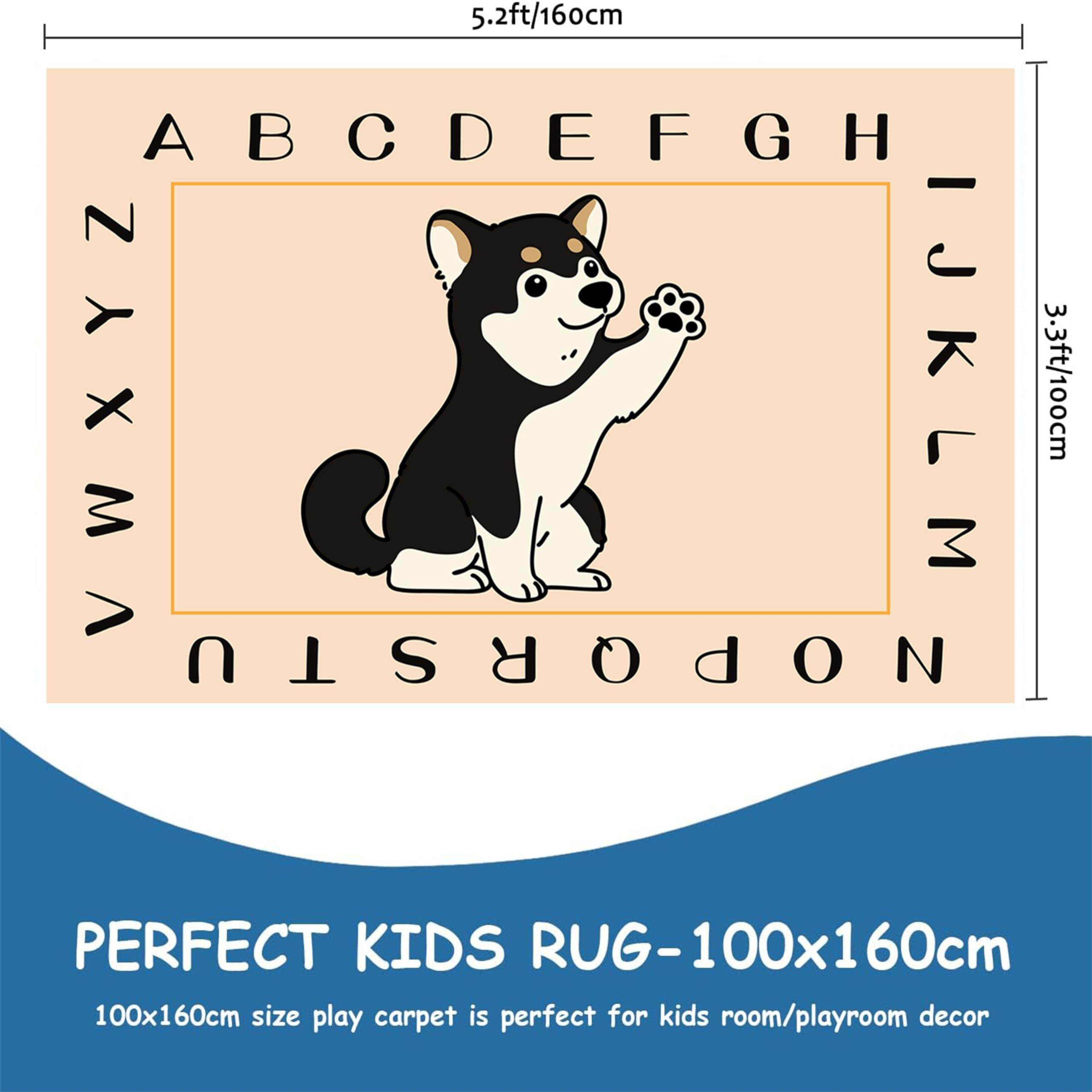 rugylsf Cartoon Husky ABC Kids Rug 4x6ft Toddler & Infant Toddler Floor Mats Alphabet Learning Rugs Soft Durable Non-Slip Play Mats Nursery Area Rugs Bedroom Rugs Kids Room Rugs
