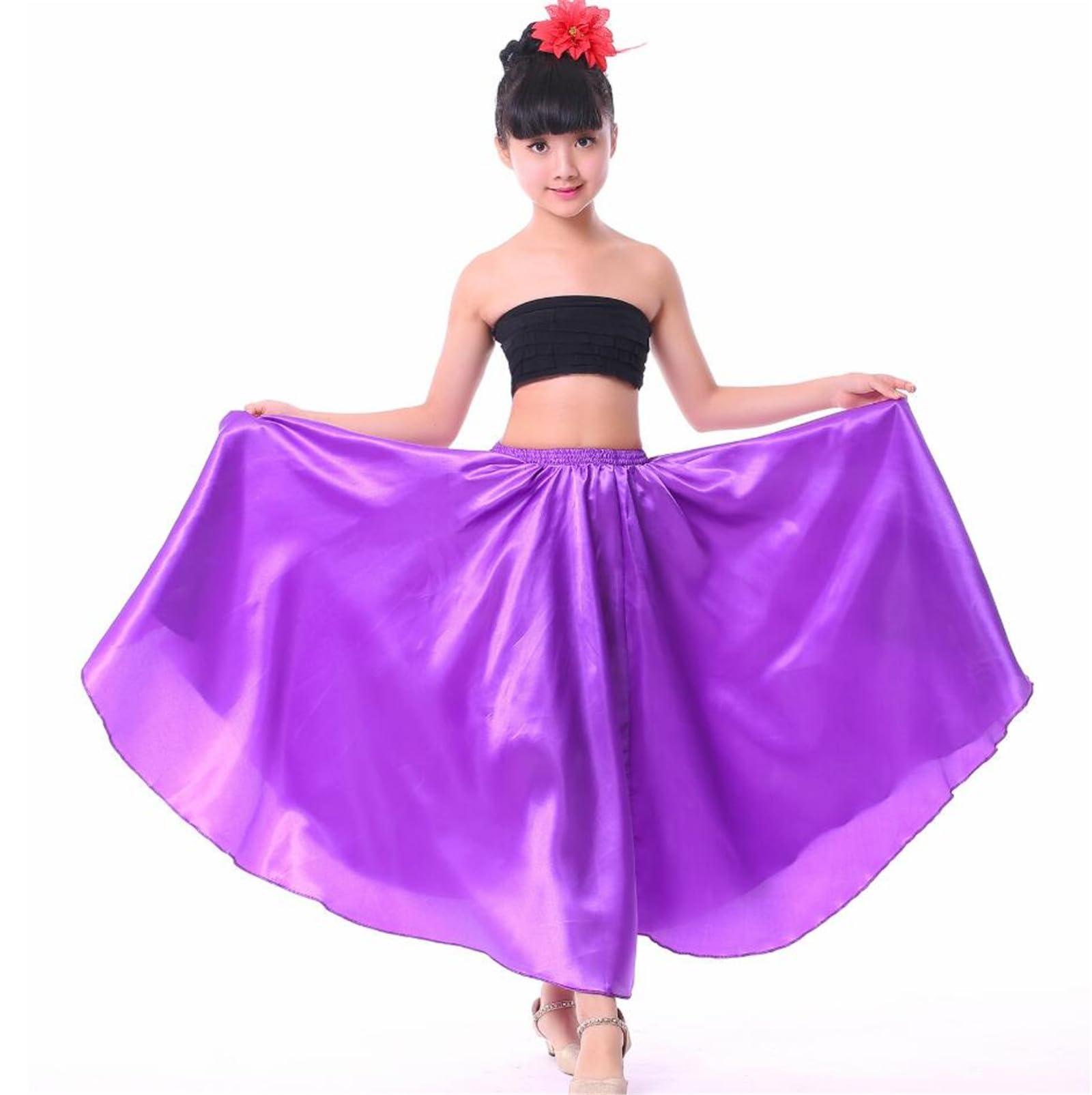 OTMYIGO Girls Flamenco Spanish Dress Dance Gypsy Style Large Swing Skirt Stage Performance Costume Competition,Purple 360,100
