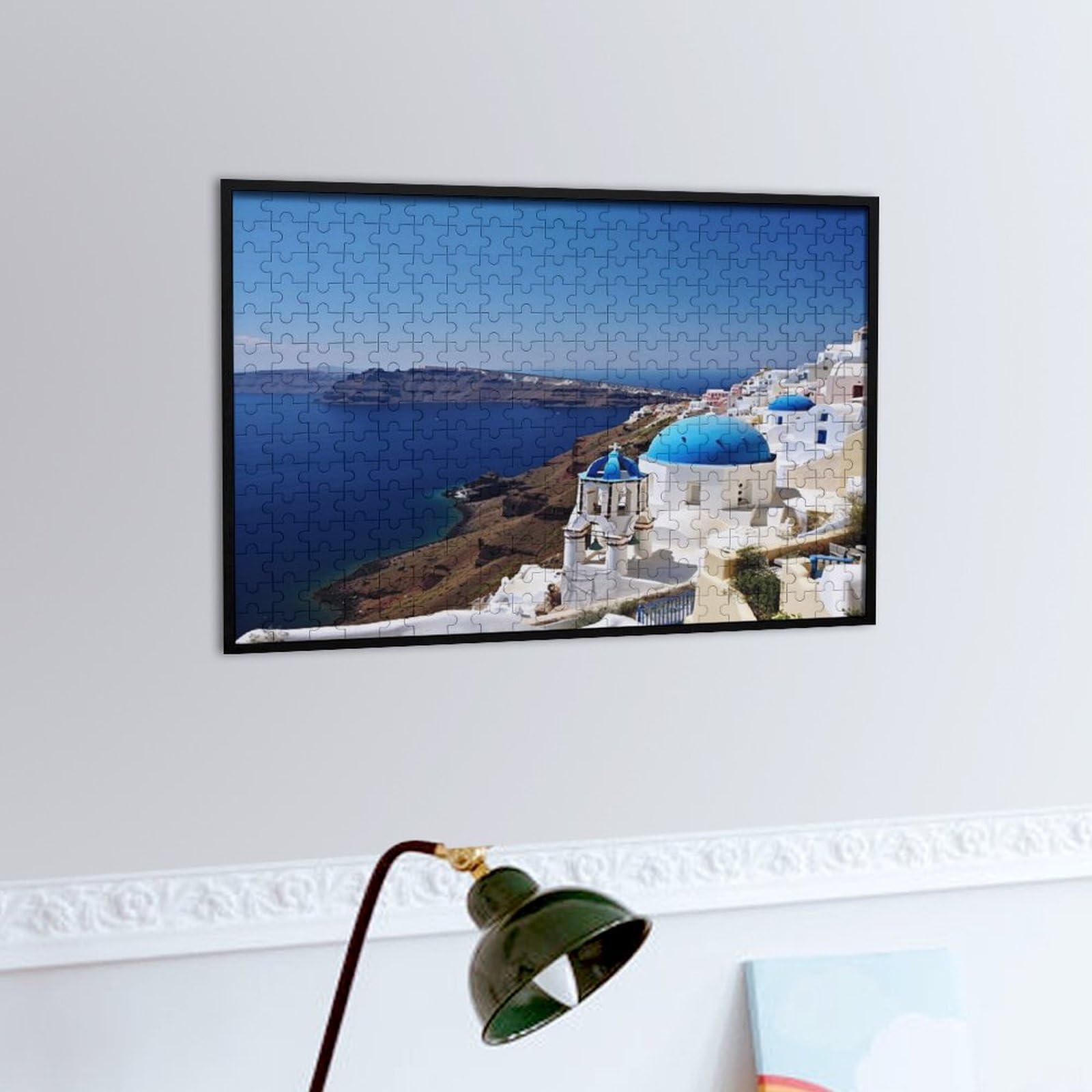 LXTDPBK LXTDPBK Puzzle Personalized Photo Puzzle 1000/500/300 Pieces Santorini Greek Island Sea View Pet Puzzle for Adults Wooden Wedding Puzzle Family Reunion Puzzle for Halloween Holidays Wedding Gift