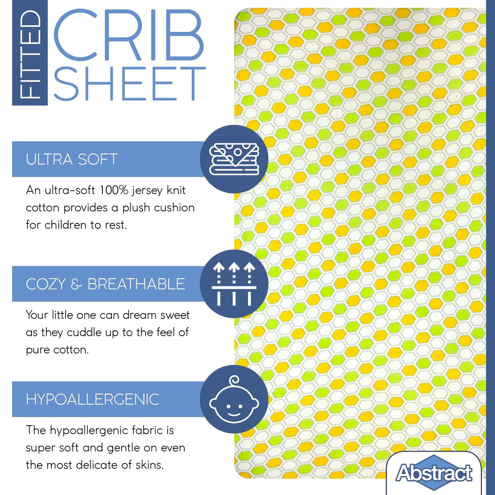 Abstract Fitted Crib Sheets for Portable Crib Super Soft, 100% Jersey Cotton 24 x 38 for Boys and Girls, Fits Mini Mattresses - Covered Elastic Hem Green Honeycomb by Abstract