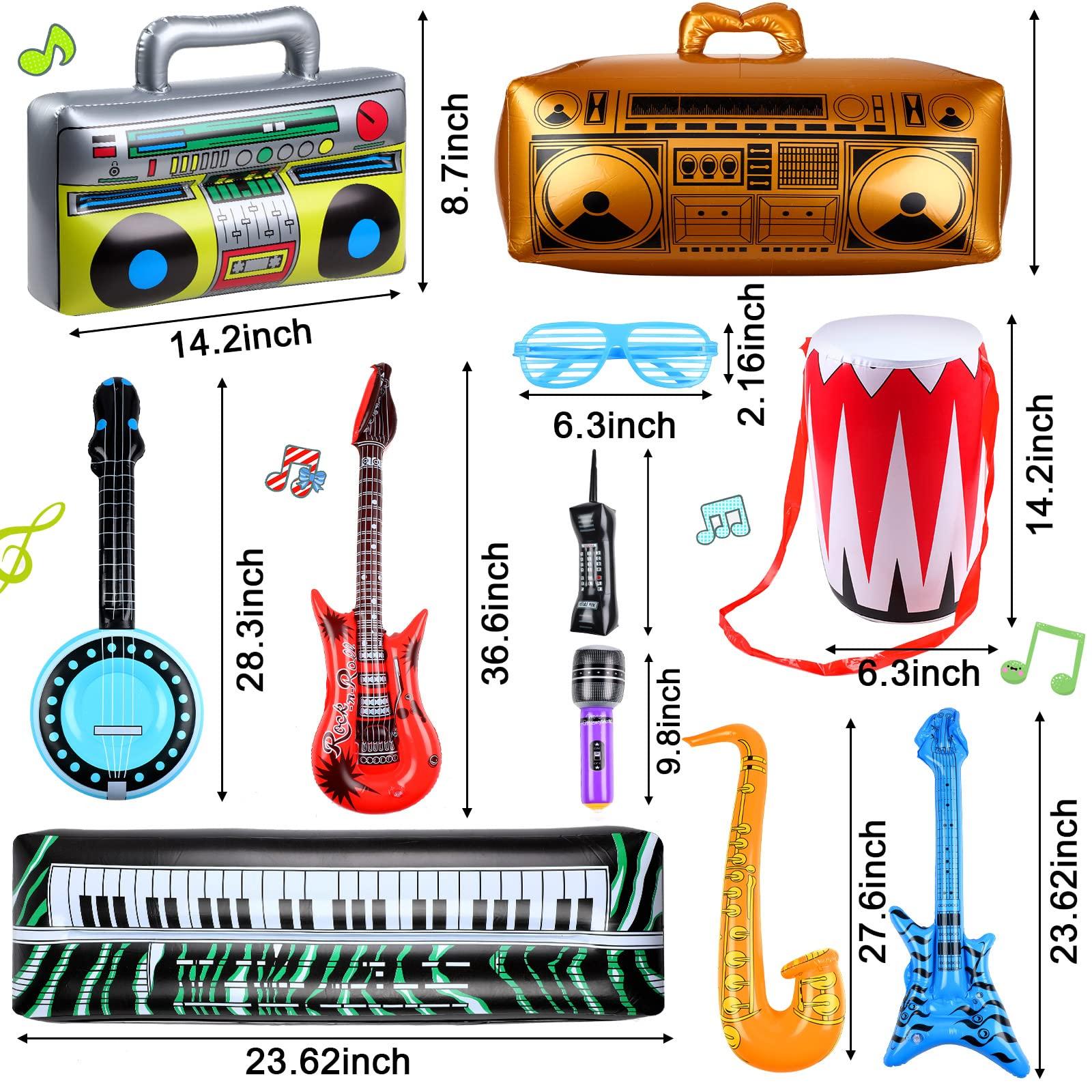 Seematn 42 Pcs Inflatable Rock Star Toy Set, Inflatable Party Props Musical Instrument 80s Party Decorations 90s Theme Party Decorations Including Inflatable Guitars Bass Guitar Saxophone Microphones and More