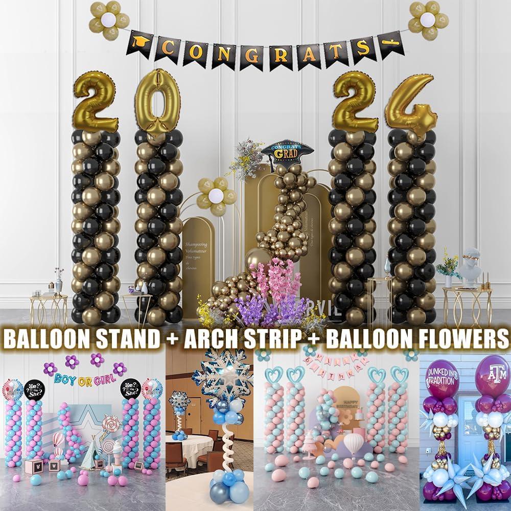 GIMCALO GIMCALO Balloon Column Stand Kit Set of 4, 7ft Height Adjustable Balloon Arch Kit with 2 Ballon Garland Strip, Metal Telescopic Pillar Balloon Stand, Birthday Party, Graduation, Halloween Decorations