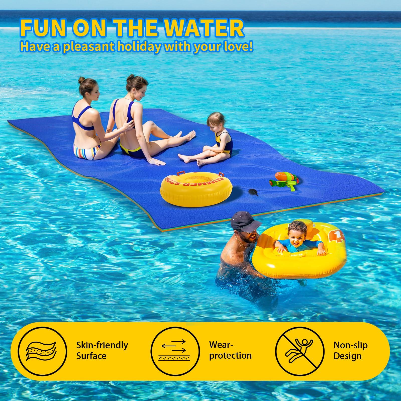 Pipleo 8'/9'/12'/18' Lily Pad Floating Mat, Premium Floating Water Mat for Lake, 3-Layer Tear-Resistant XPE Foam, Extra Large Floating Pad for Water Recreation and Relaxing (12X6 FT, Blue)