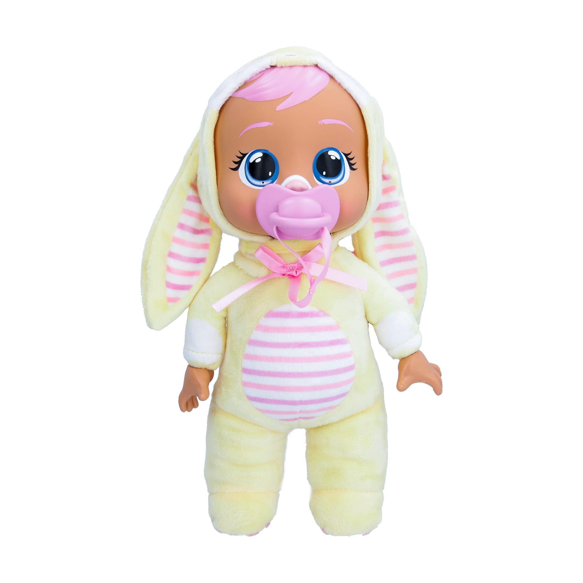 Cry Babies Magic Tears Cry Babies Tiny Cuddles Bunnies Sally - 9 inch Baby Doll, Cries Real Tears, Yellow Bunny Themed Pajamas