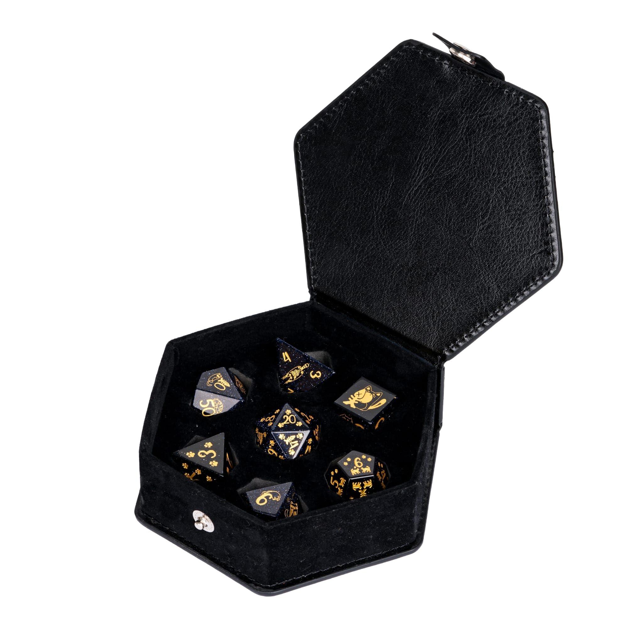 UDIXI UDIXI Gemstone DND Dice Set Blue Sandstone Dice with Cute Cat Pattern, Stone Dice for Dungeons and Dragons Tabletop Game