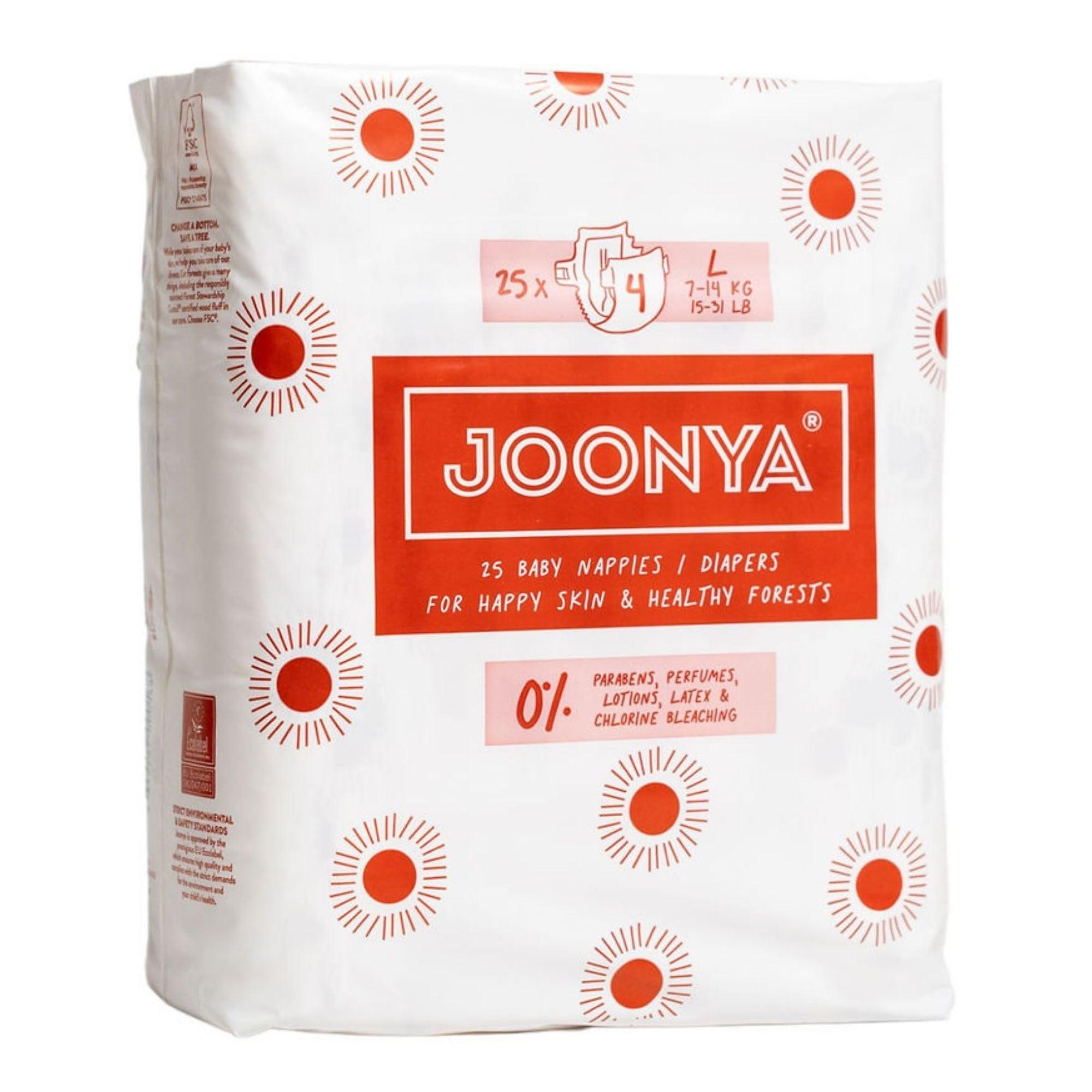 JOONYA Joonya Baby Diapers, Size 4 L (15-31 lb) - 1 Bag of 25 - **New Range** - NonToxic, Eco-Friendly, Ultra Slim, Overnight Use - Made in Denmark