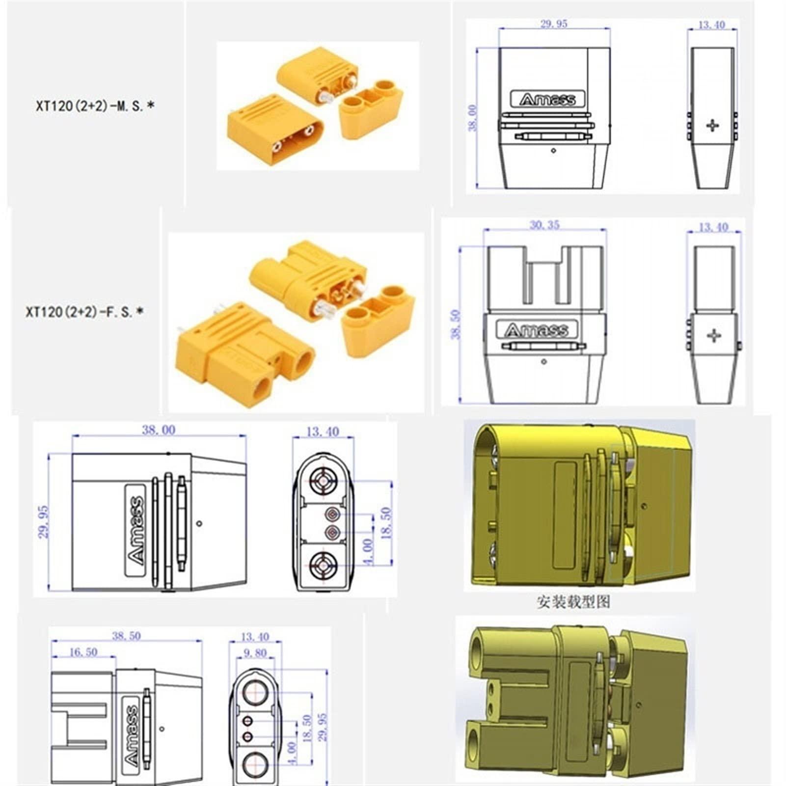 DKNTZO XT120 (2+2) 60A Large Current Lipo Battery Connector Male Female Sheathed Plug with Signal Pin for RC UAV FPV Drone (Color : 5 Pairs)
