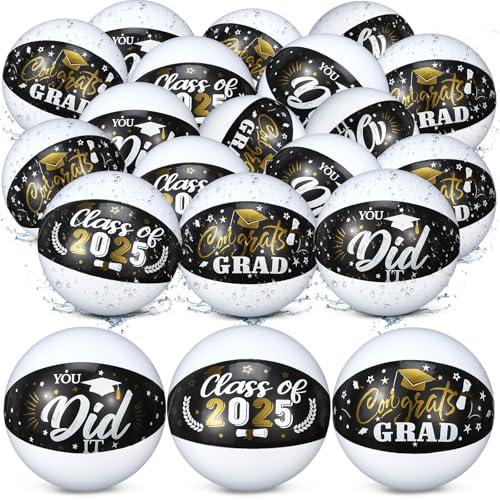 Hungdao Hungdao 20 Pcs Graduation Beach Balls Class of 2025 Congrats Grad Sign Inflatable Graduation Party Favors Supplies Decoration for Seniors Teens Summer Pool Beach Outdoor(Black)