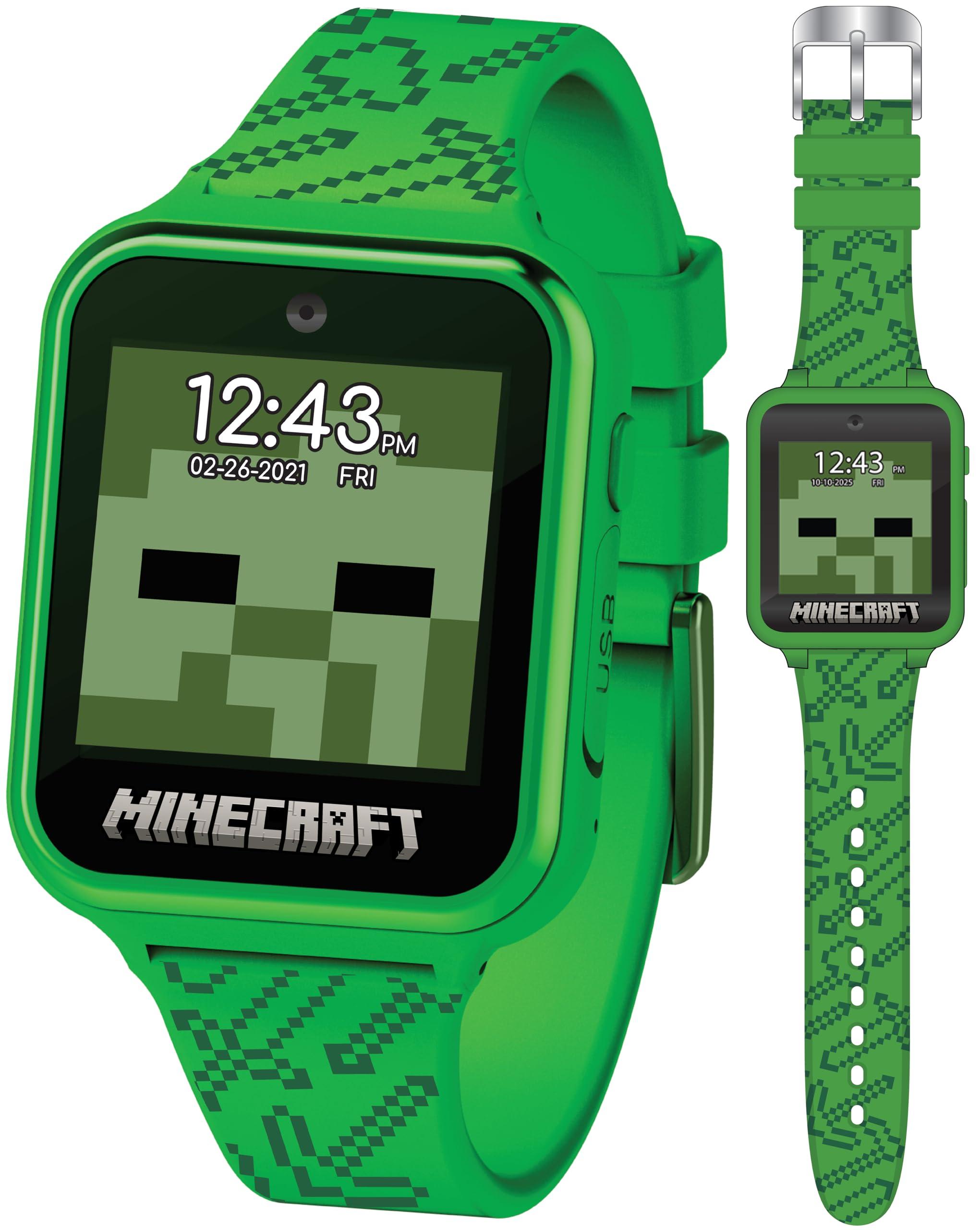 Accutime Minecraft Kids Smart Watch Touchscreen Interactive Watch with 10 Customizable Clock Faces, Built-in Camera, Video Recorder, Alarm, Calculator, Games & Pedometer Fits Wrists 5.5" to 8"