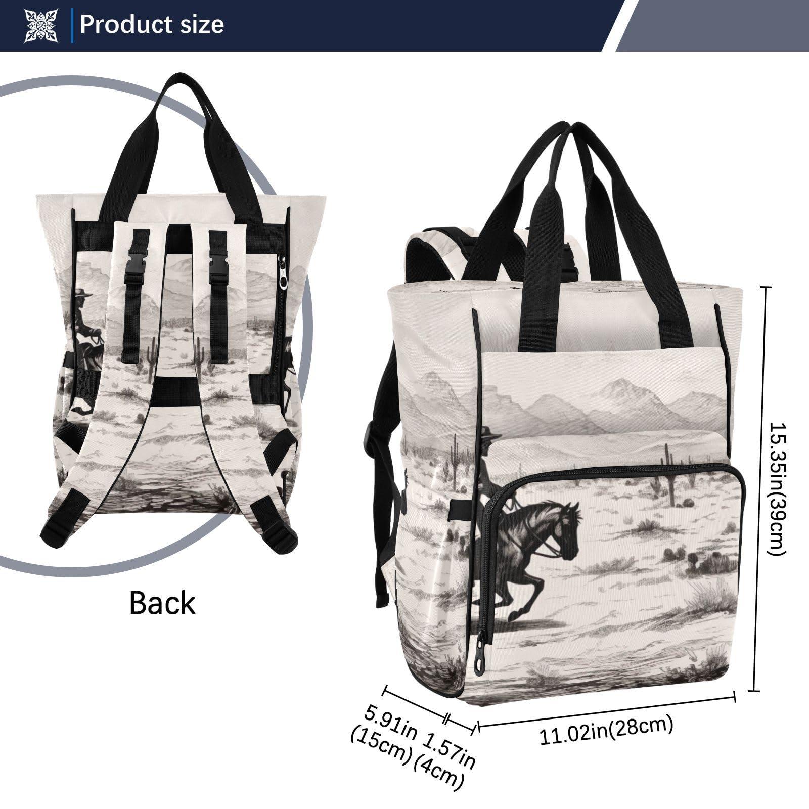 Jihqo Jihqo Diaper Bag Backpack Western Desert Cowboys Travel Diaper Bags for Women, 10L Functional Baby Changing Bag with Insulted Pockets, Stroller Straps