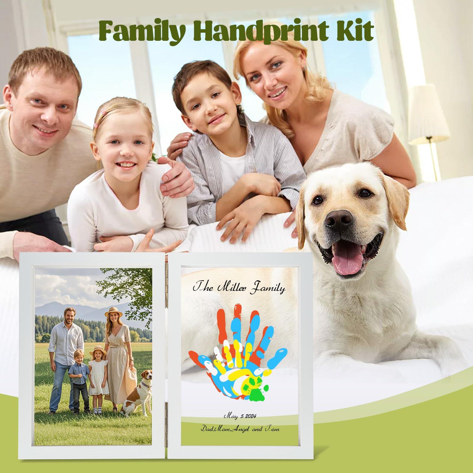 Nabance Family Handprint Kit, DIY Baby Hand and Footprint Handmade Keepsake Wooden Frame, Family Gifts with 5 Non-Toxic Baby-Safe Paint, Ideas Gift for New Parents Couple Friends