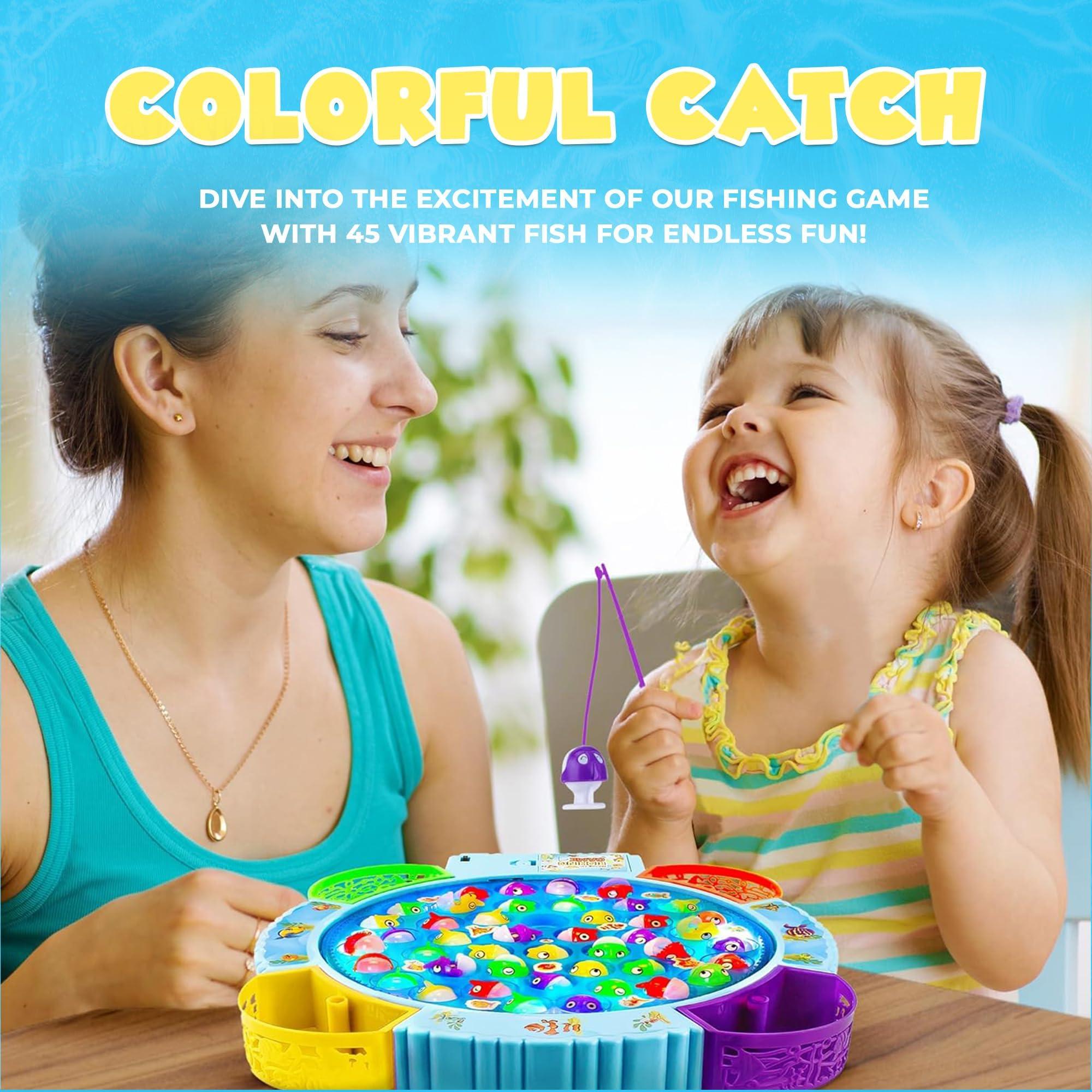 IPIDIPI TOYS IPIDIPI TOYS Fishing Game for Kids, Light Up Magnetic for Toddlers - Rotating Fish Board with Music and LED, Fine Motor Skill Activity for Boys and Girls - 45 Fish, 8 Poles