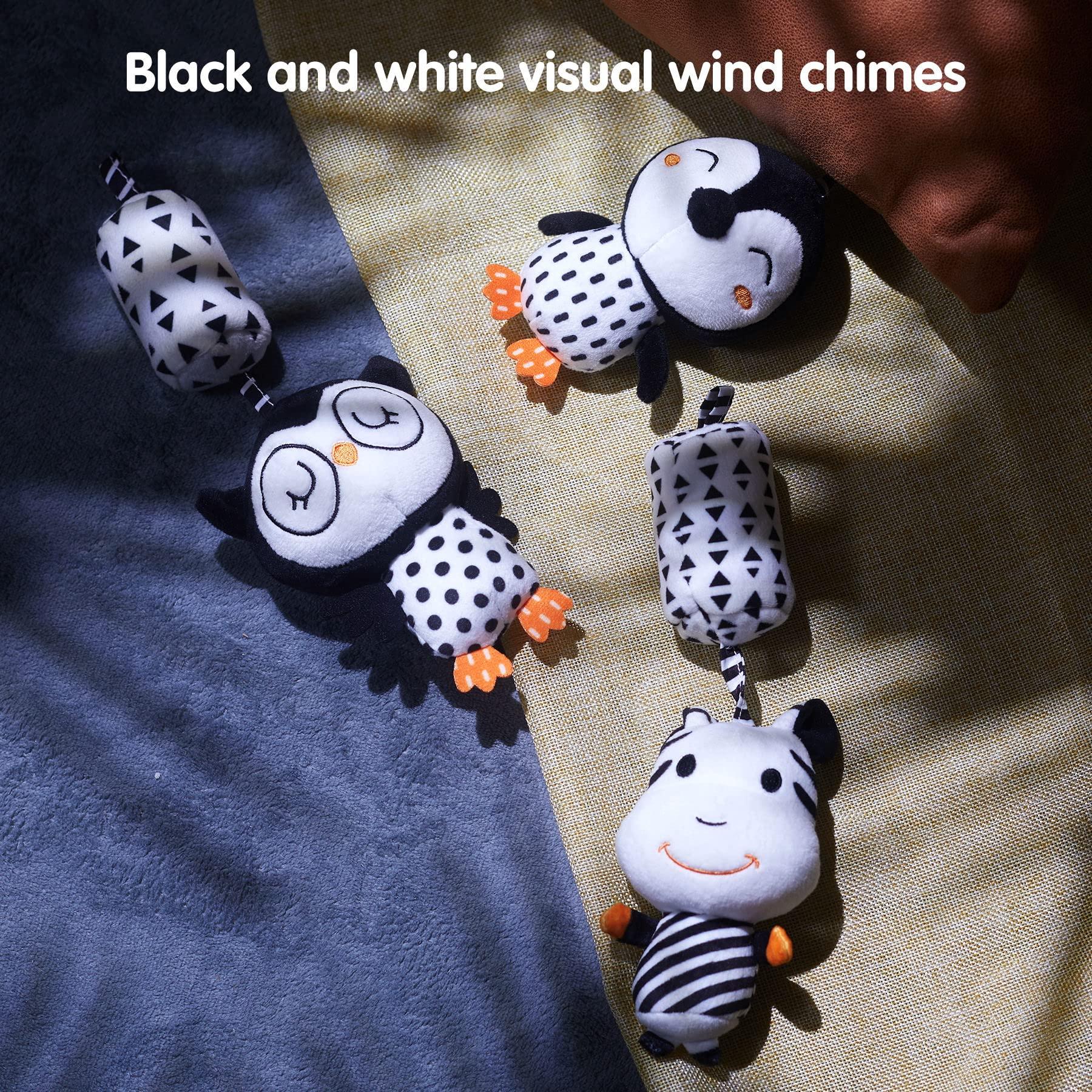 TUMAMA TUMAMA Black and White Baby Toys for 3 6 9 12 Months,Plush Hanging Rattles,Newborn Stroller Toys for Boys and Girls,4 Pack