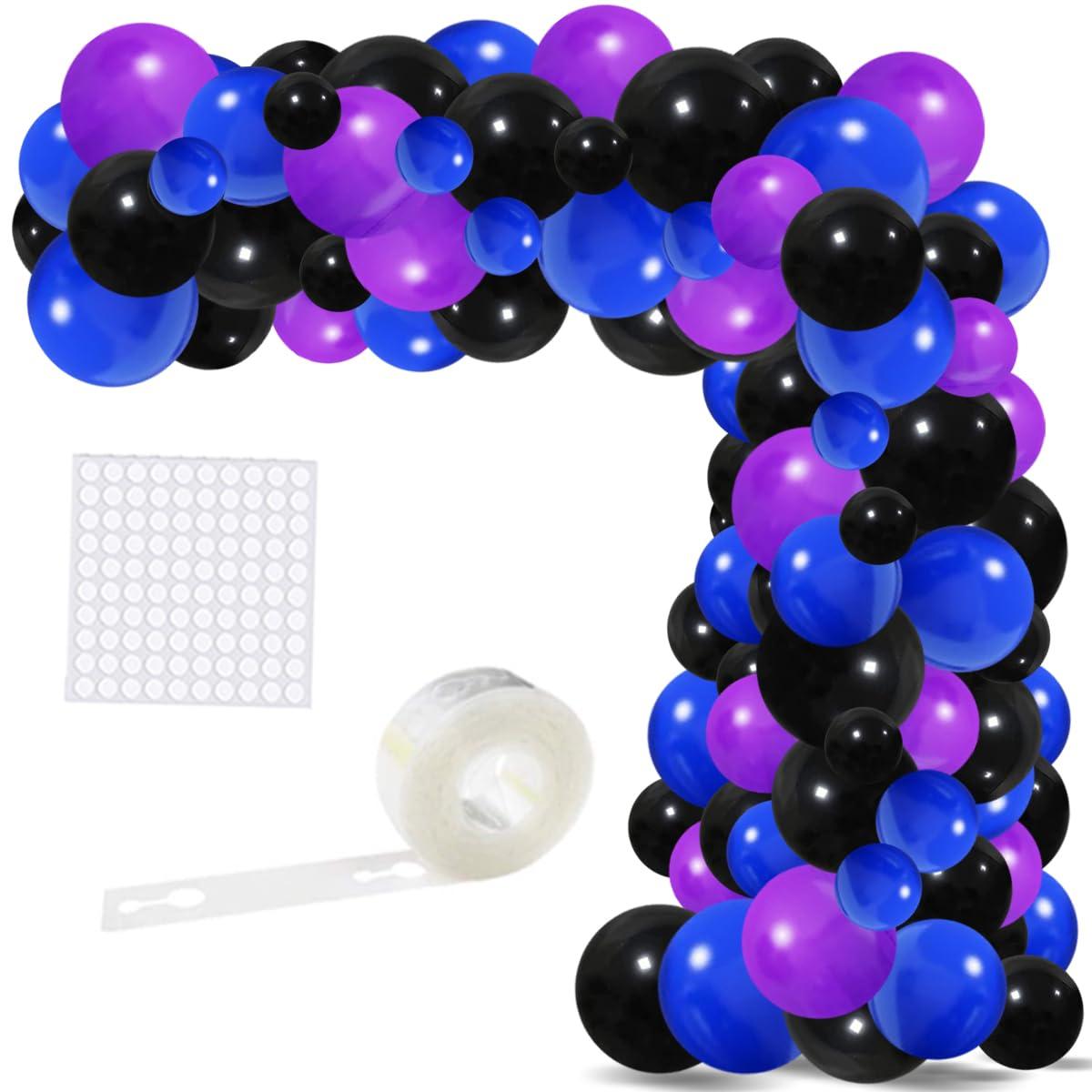 PASOCON Blue Black Purple Balloon Arch Garland Kit - 125PCS Purple Blue Balloons Blue Silver Black Balloons Video Game Birthday Decorations for Video Gaming Miner Birthday Halloween Party Decors