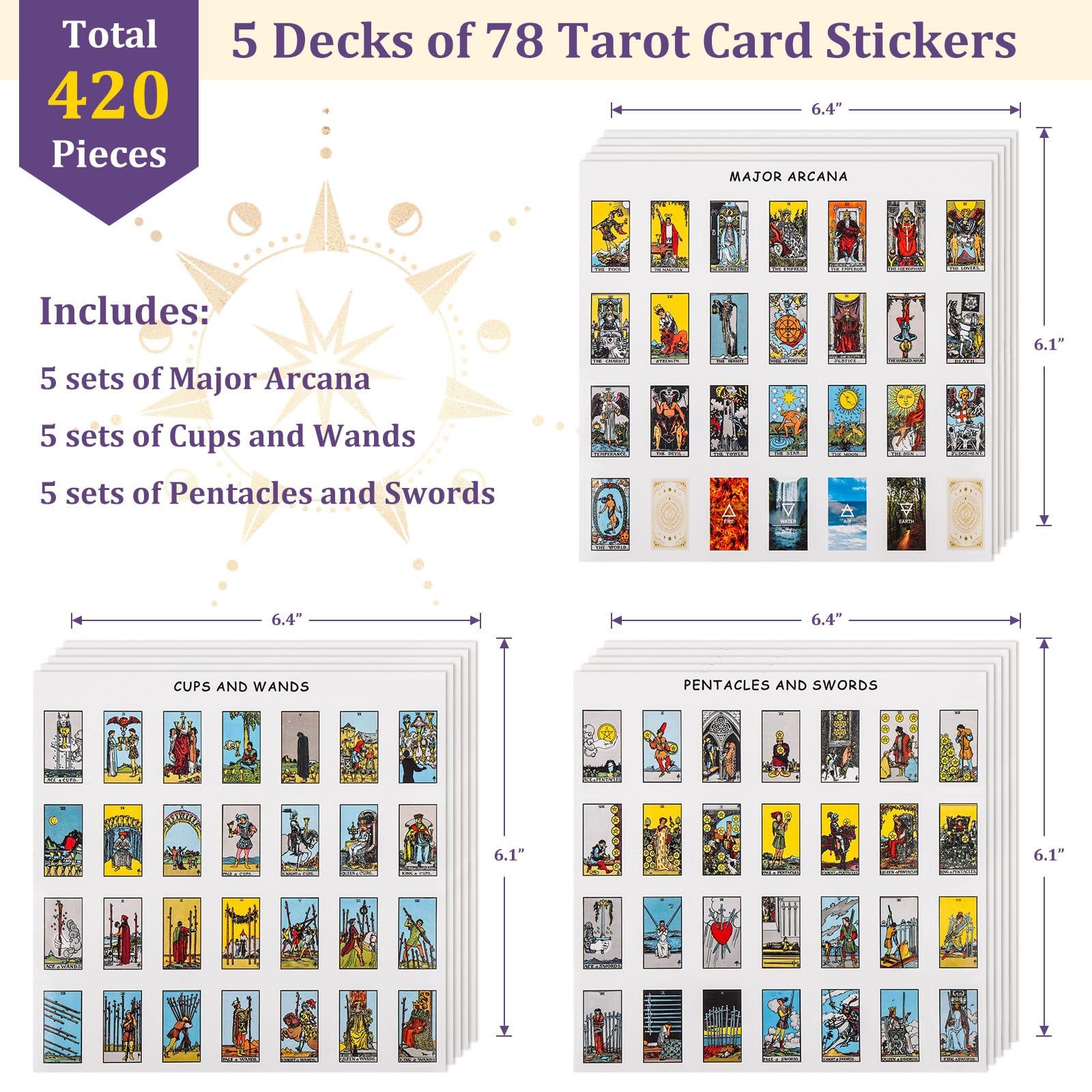 Fofeadm Fofeadm 420 PCS Mini Tarot Stickers for Journaling, 1.25\" x 0.78\" Tarot Card Stickers Based on Rider Waite Tarot Deck, 8 Tarot Cheat Sheet Included