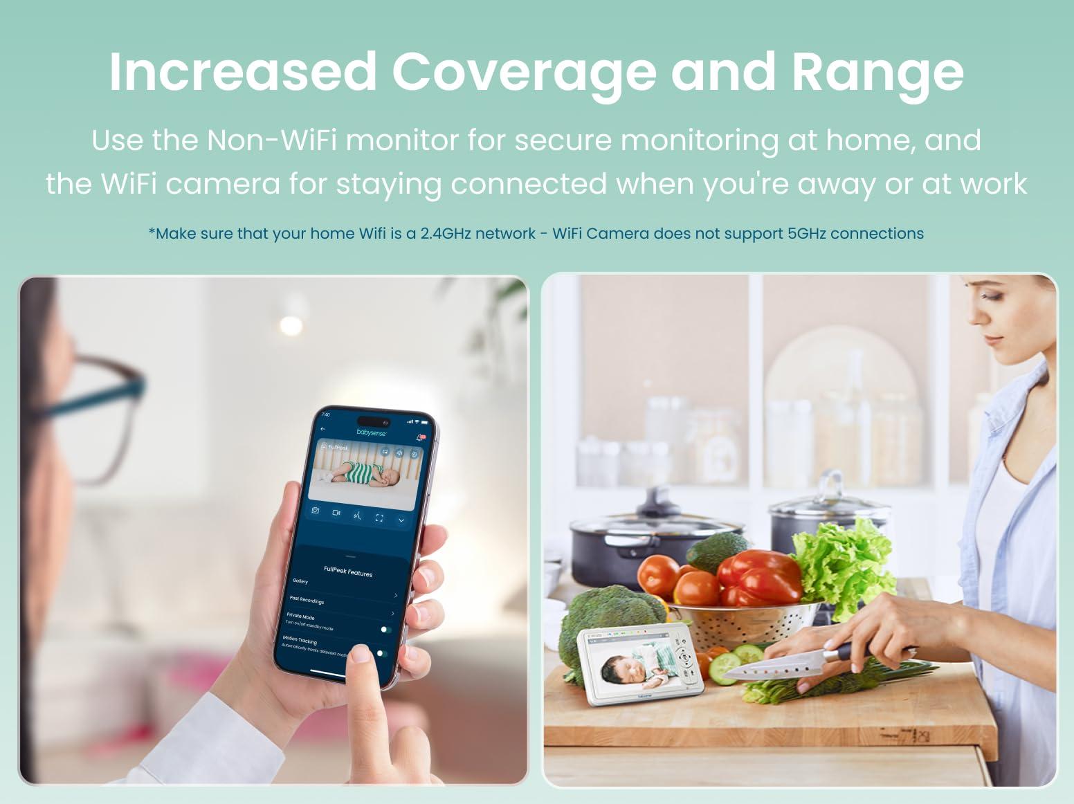 Babysense Babysense HDS2 Non-WiFi 5 HD Baby Monitor with Camera and Audio & Bonus WiFi Security Camera with App for Remote Viewing - HDS2&FullPeek