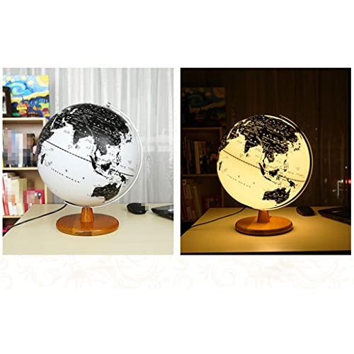 ZAJ ZAJ 10\'\' Black & White World Globe W/Metal Arc & Wooden Base 25cm Illuminated Globe of The World Build in LED Night Light for Office
