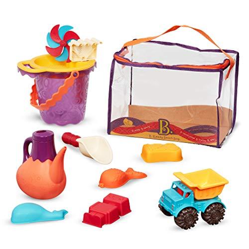 Branford LTD B. toys B. Ready Beach Bag Water Play- Beach Tote with Mesh Panel and 11 Funky Sand Toys 18 m+, Purple Bucket