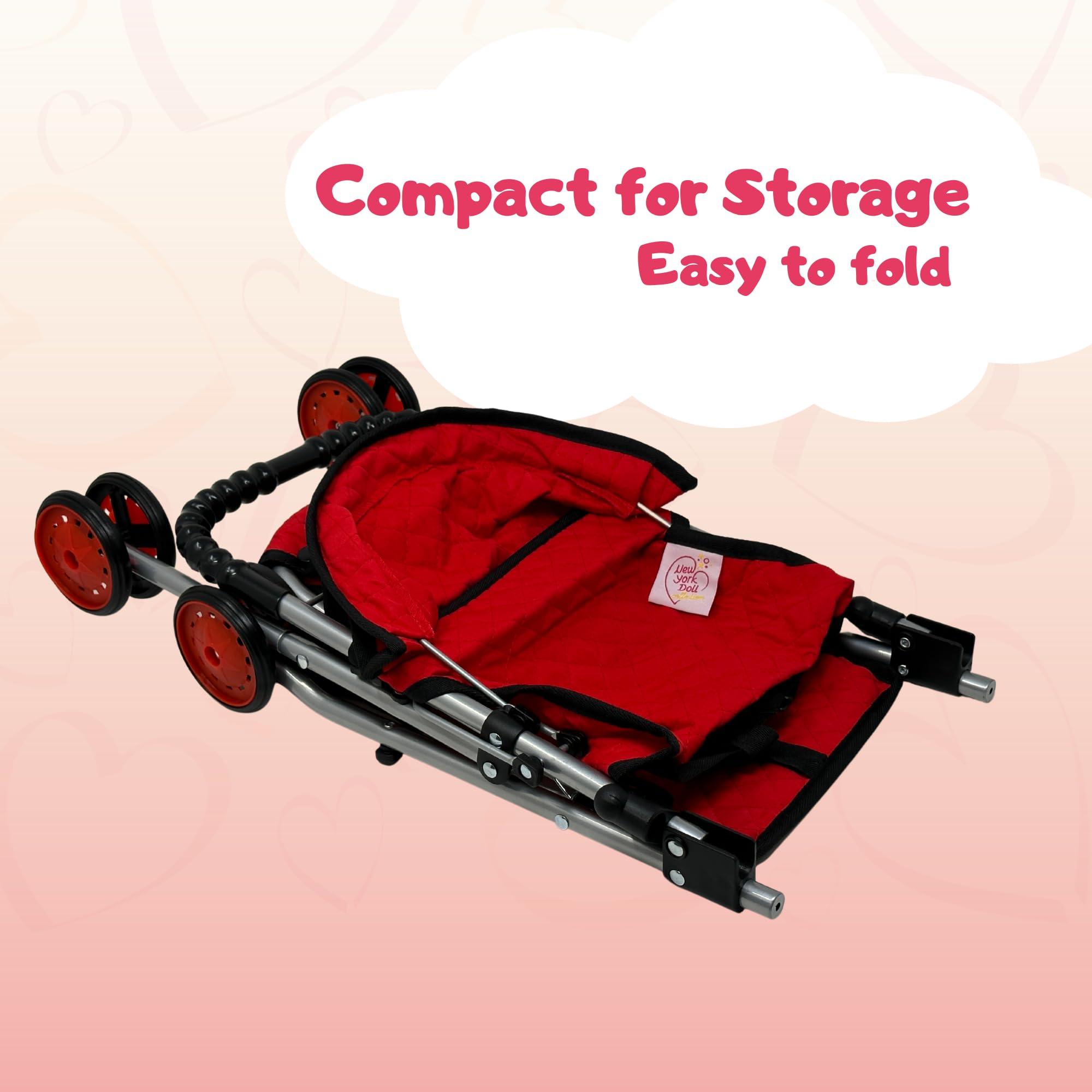 The New York Doll Collection My First Baby Doll Stroller for Toddlers 3 Year Old Girls, Little Kids | Folding Baby Stroller for Dolls, Toy Stroller for Baby Dolls with Bottom Storage Basket, Foldable Frame, Canopy, Seatbelt