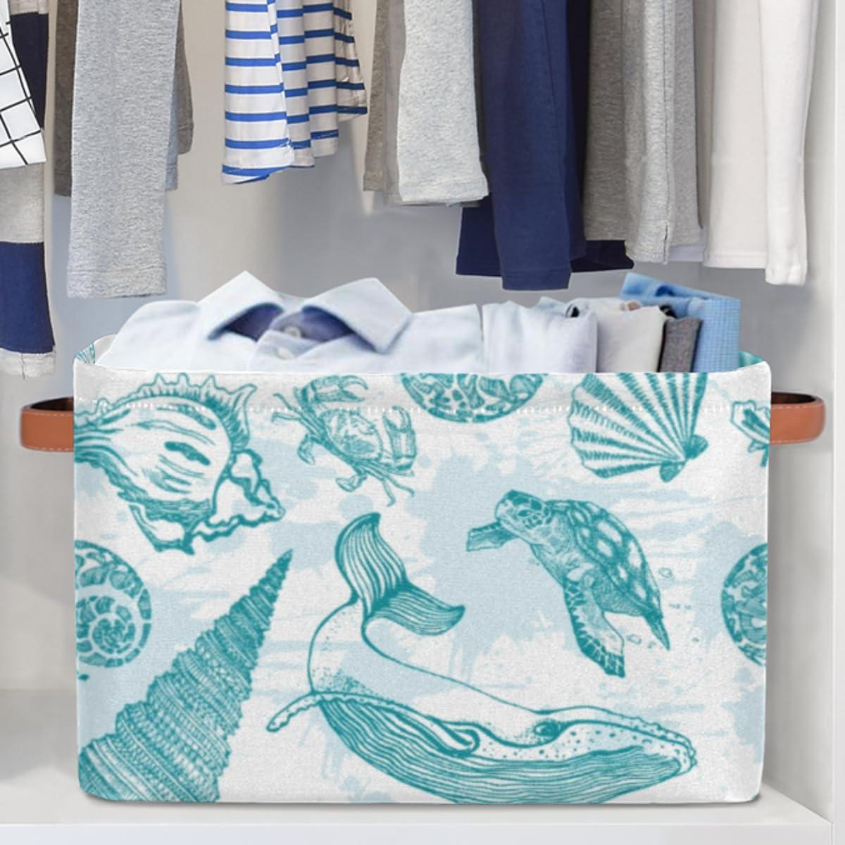 JXDXHCW JXDXHCW Whales Printed Storage Basket Bins with Handles Collapsible Basket Canvas Fabric For Bedroom Home Office