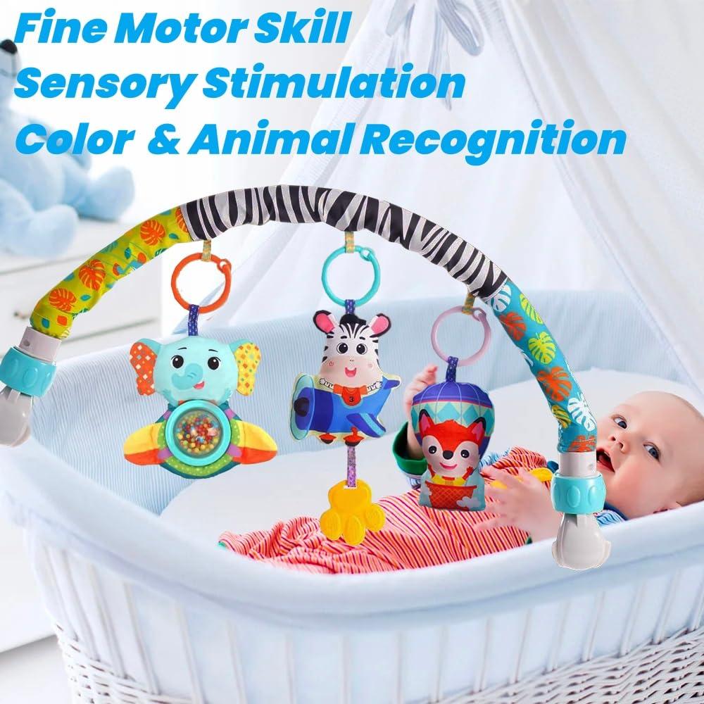 BATOHO Baby Stroller Arch Toy, Clip On Arch Mobile for Bassinet with Universal Clamps, Activity Toy Bar for Baby Bouncer Musical Crib Mobile Toys for Infants Baby Car Seat Toys Rattle Elephant Squeaker Zebra
