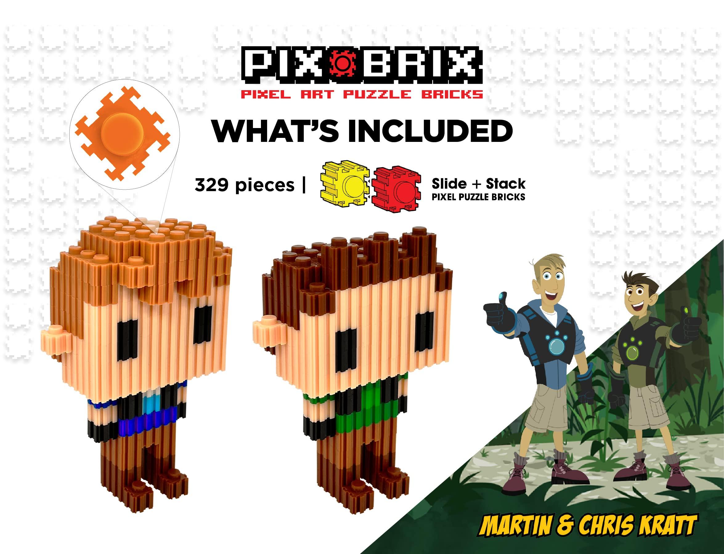 Pix Brix Pix Brix - Wild Kratts Pixel Art Kit - Kratt Brothers Figures, 329 Pieces - Patented Slide + Stack Pixel Puzzle Building Bricks, Create Martin & Chris Figures - Stem Toys, Ages 6 Plus