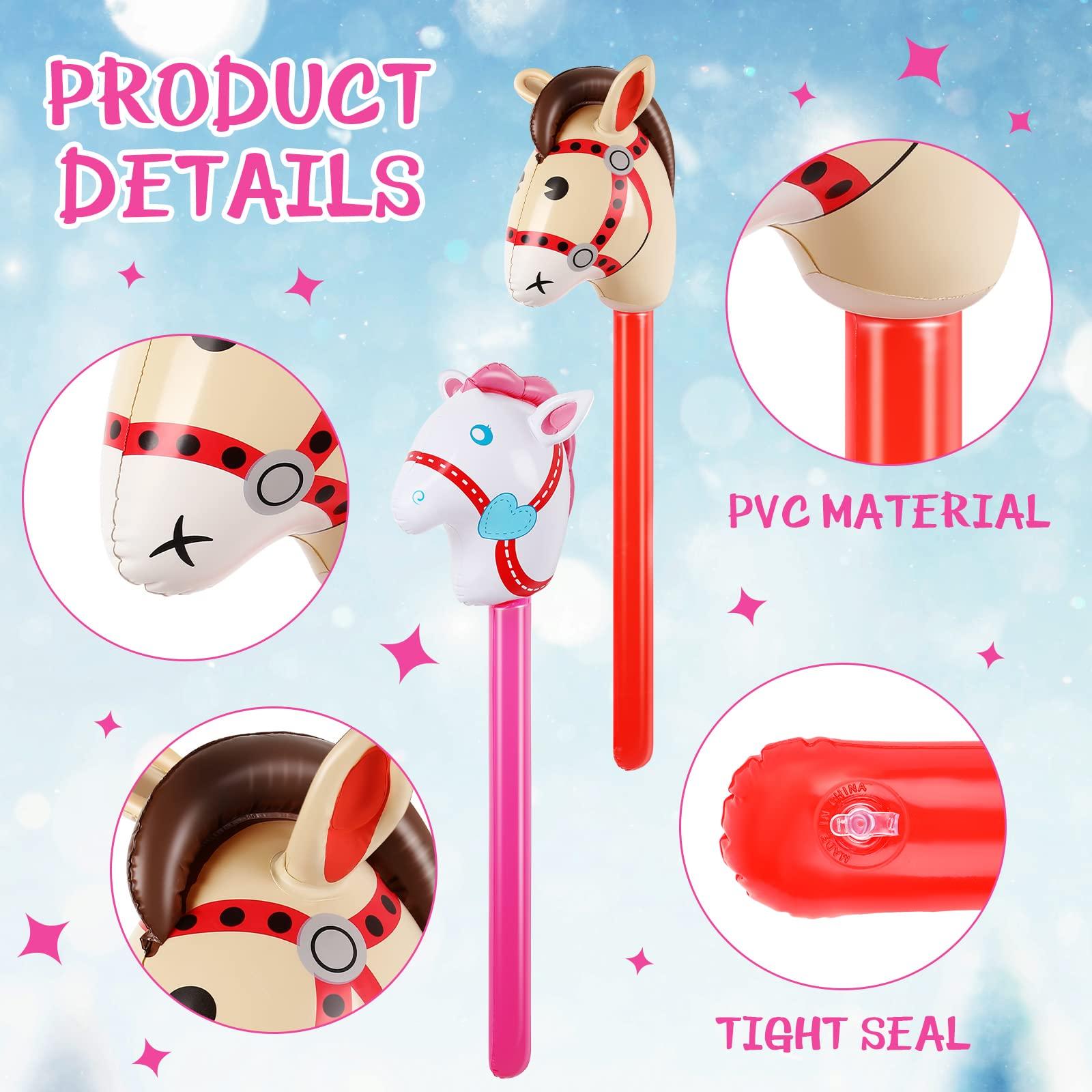 Chivao Chivao 30 Pack Inflatable Stick Horse Toy Horse on a Stick Horse Stick Toy Horse Head Stick Balloon Bulk for Cowgirl Cowboy Western Themed Birthday Party Baby Shower Decorations, 37 Inch (Red Pink)
