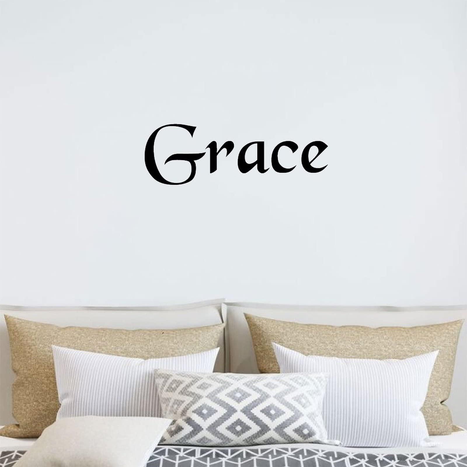 lutieger Grace Christian Gifts Wall Stickers Black for Nursery Decor Kids Boy Girl Living Room Bedroom Wall Decor Vinyl Removable Peel and Stick Weather-Resistant Personalized Christmas Gifts