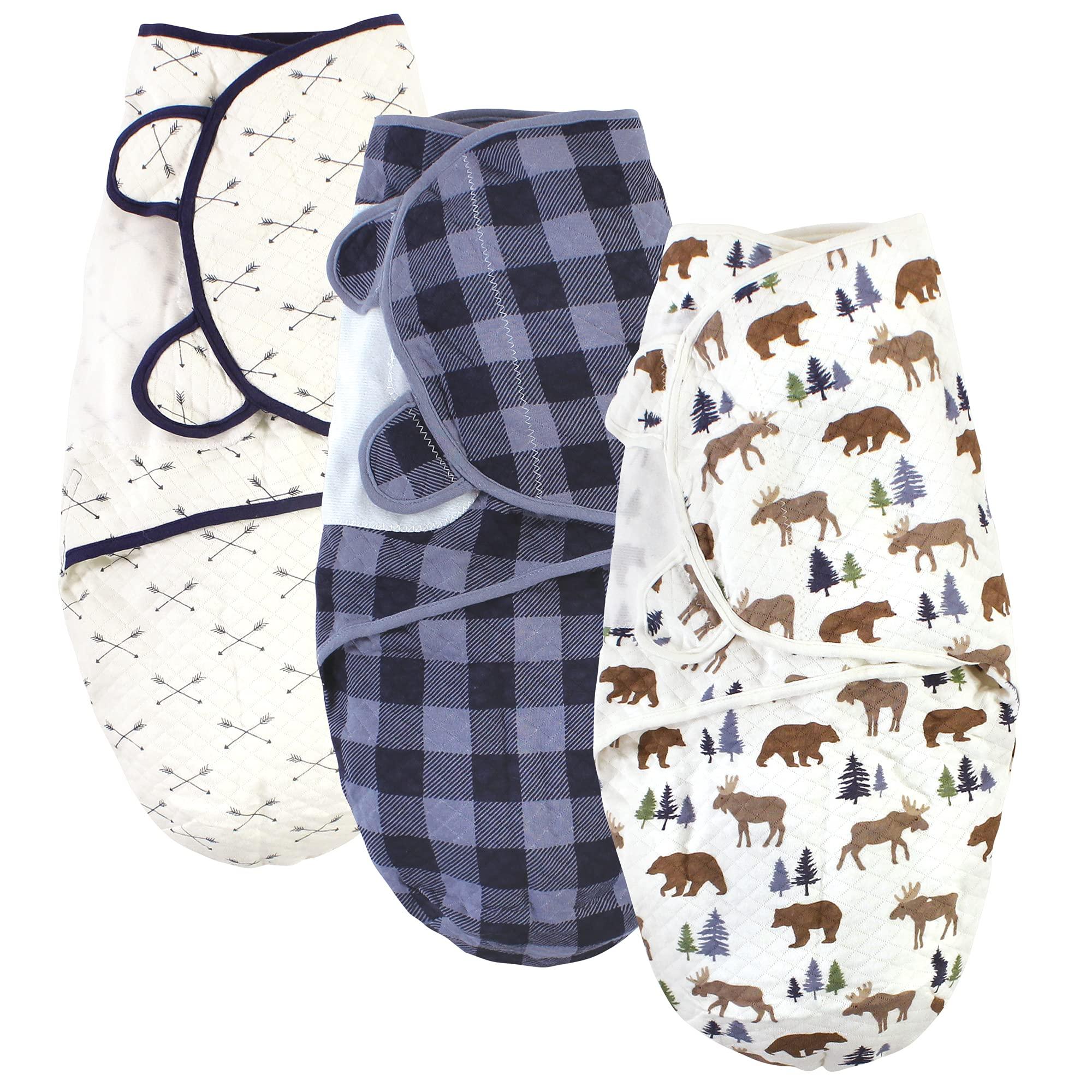 Hudson Baby Hudson Baby Unisex Baby Quilted Cotton Swaddle Wrap 3pk, Moose Bear, 0-3 Months