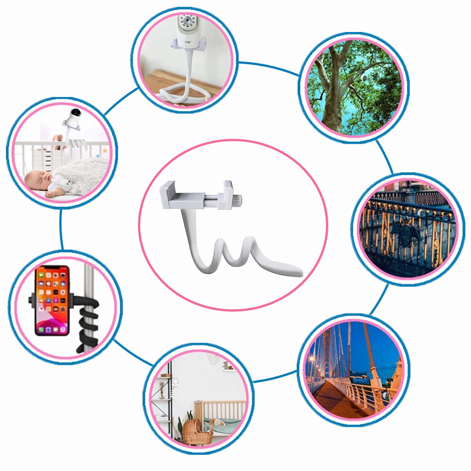 goldhik Baby Monitor Mount for Crib, Universal Baby Camera Mount Compatible for Infant Optics DXR-8 Pro, HB65/HB66 and Most Other Baby Monitors, Versatile Baby Monitor Stand with Clip