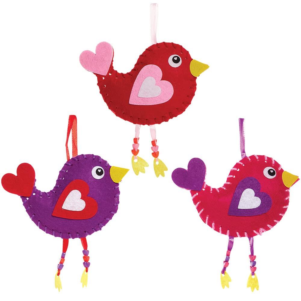 Baker Ross Baker Ross FX418 Bird Love Heart Sewing Kits - Pack of 3, Valentine\'s Sewing Craft Kits for Kids, Purple, Pink, red