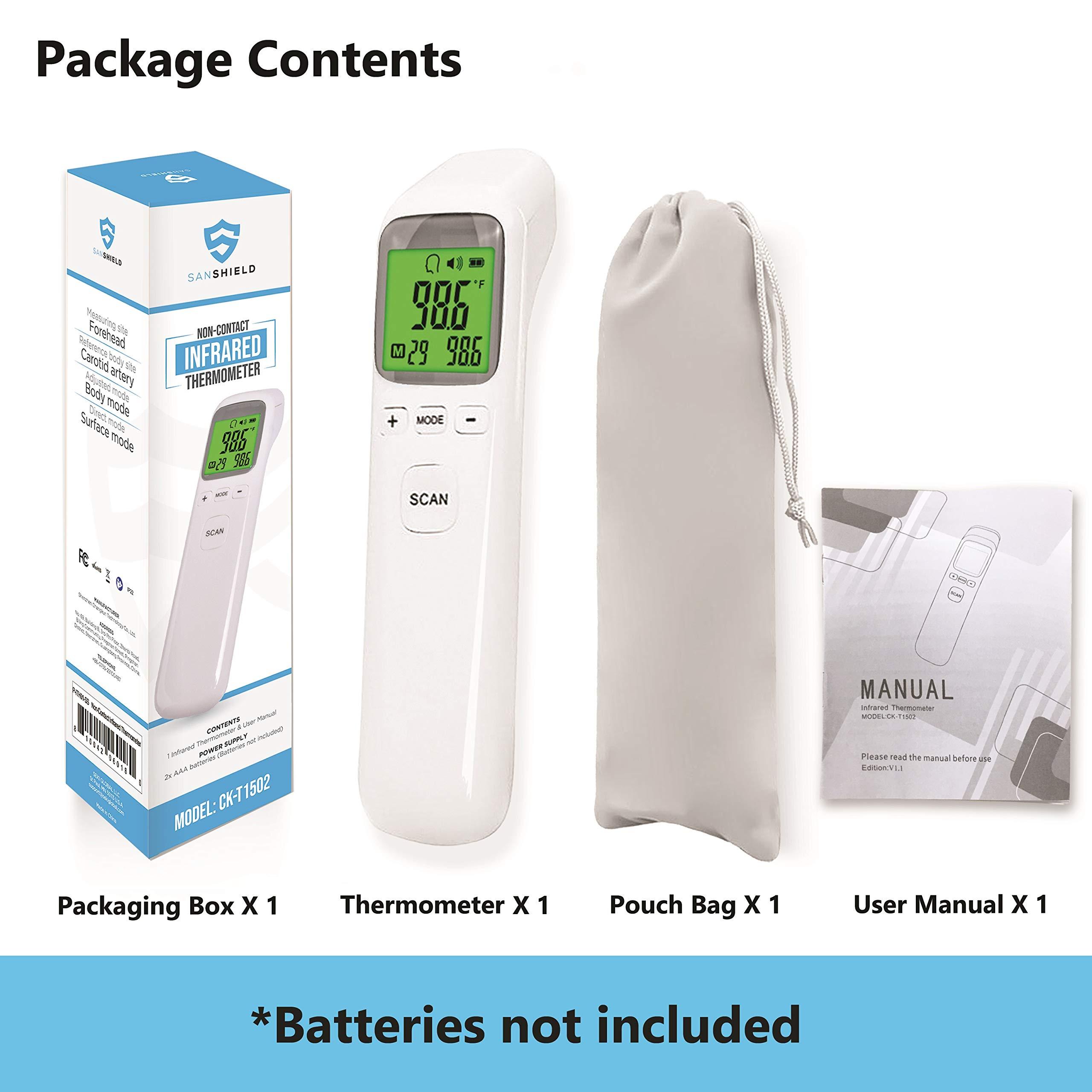 SANSHIELD SANSHIELD Non-Contact Forehead Thermometer - Infrared Digital Thermometer for Adults Kids Elderly, Touchless Temperature Scanner for Fever with Body and Object Modes (Batteries NOT Included)