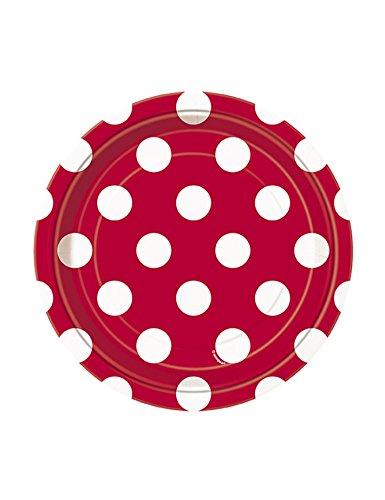 Party2u Round Plates 6.75" 8/Pkg-Ruby Red Decorative Dots