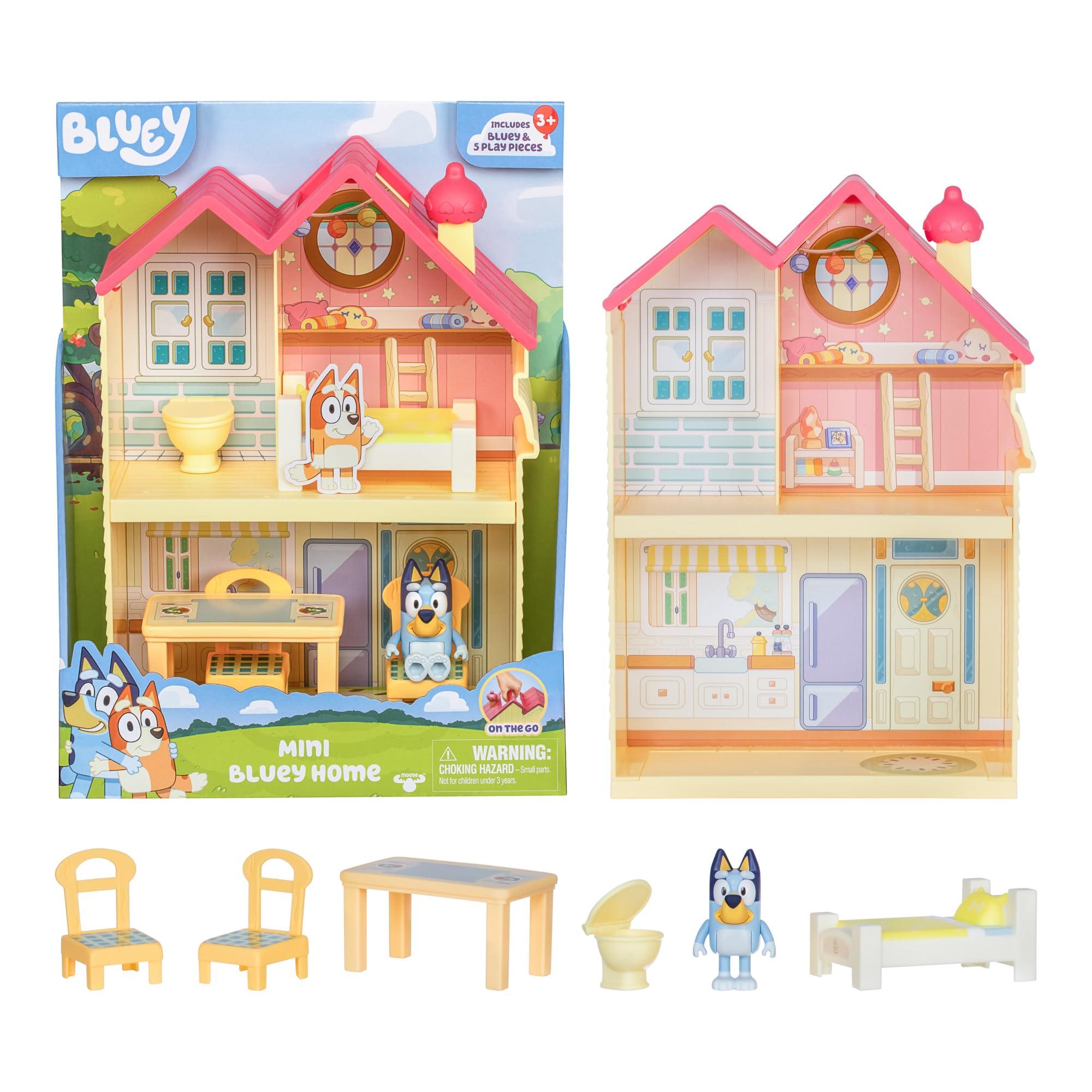 BLUEY BLUEY Mini Home Playset | Compact House Playset with Carry Handle | Three Different Rooms | Kitchen, Bedroom and Bathroom | Includes Figure with 5 Play Pieces