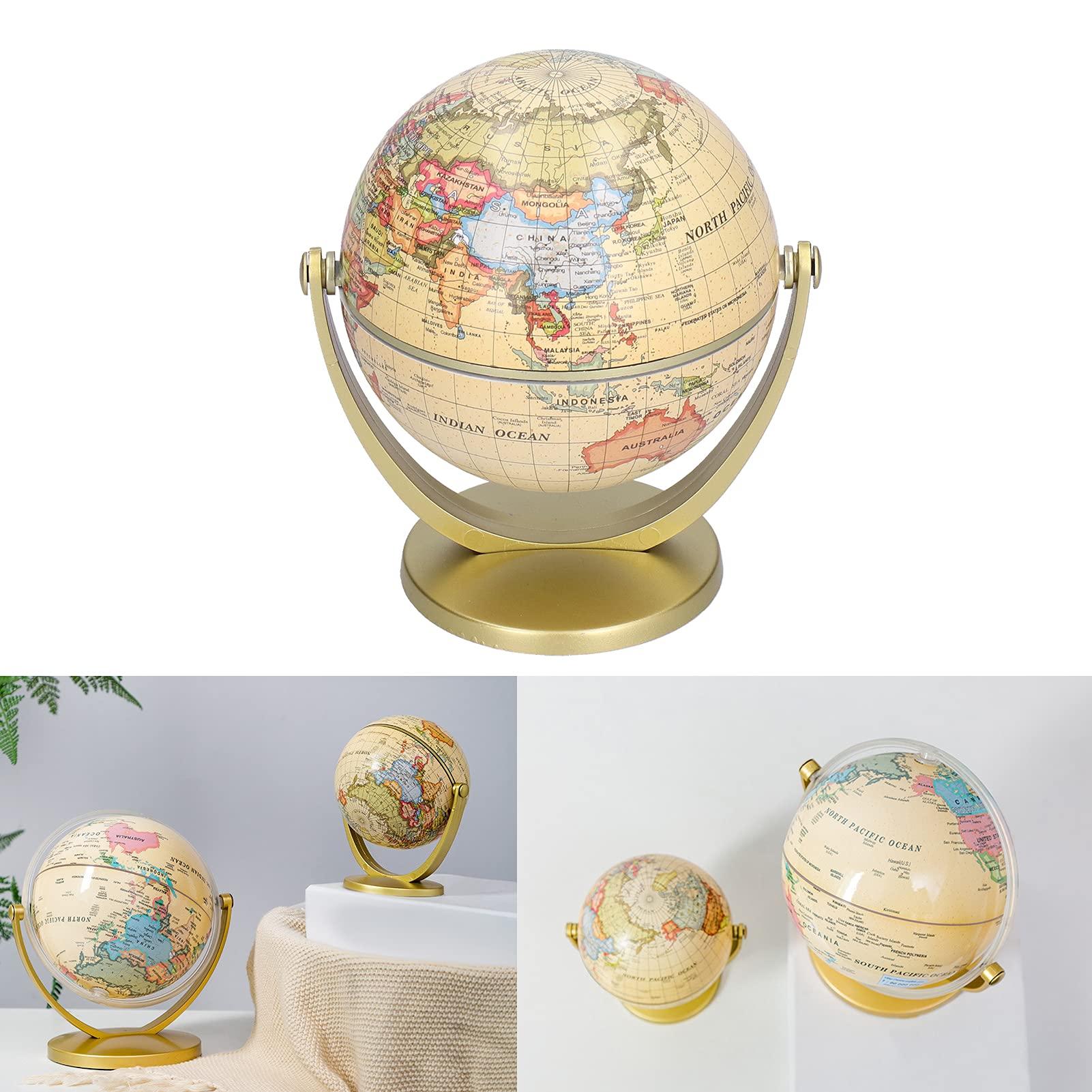 Serlium World Globe, Mini World Map Globe English Edition Desktop Rotating Earth with High Quality Plastic Materials for Geography Teaching for Kids Home Office Desktop Decoration
