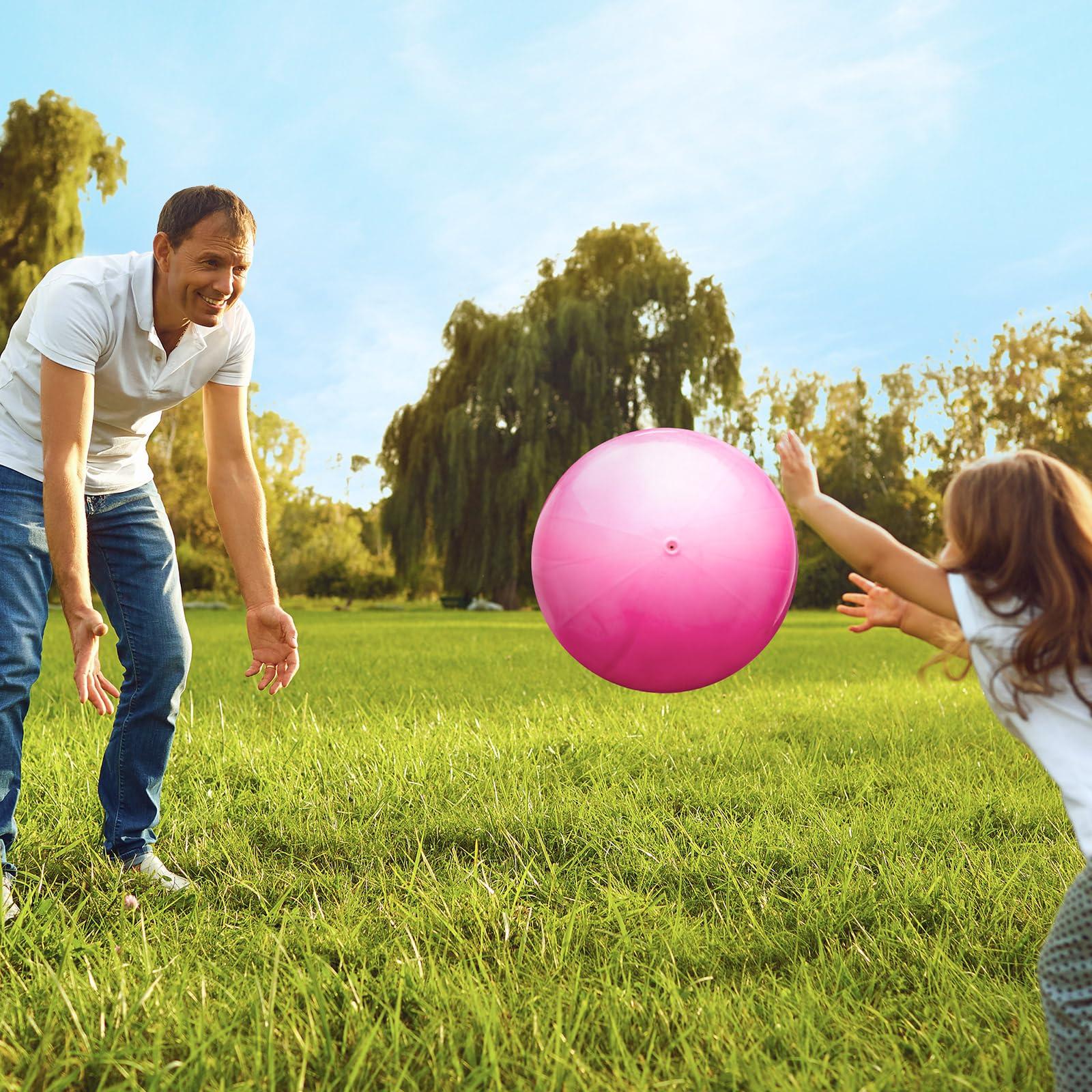 Chumia Chumia 18 Inch Fun Bouncy Balls 5 Pcs Rubber Inflatable Kick Ball Bouncing Sensory Balls with Hand Air Pump for Park Backyard Beach Indoor Outdoor Games Party Favors (Pink)