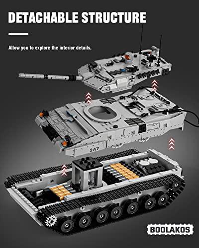 BOOLAKOS BOOLAKOS Leopard II A7 Main Battle Tank Building Block, Military Tank Building Toy Set to Display, Collectible WW2 Army Tank Model for Adults (1,498 Pieces)