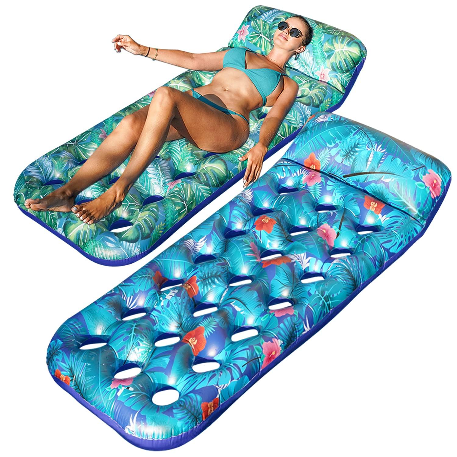 FindUWill FindUWill Inflatable Pool Lounge, 2 Pack Inflatable Pool Floats with Headrest, X-Large, Cooling Pool Floaties and FindUWill Pool Hammock Floats, XL, 2Pack Inflatable Water Hammocks Floaties