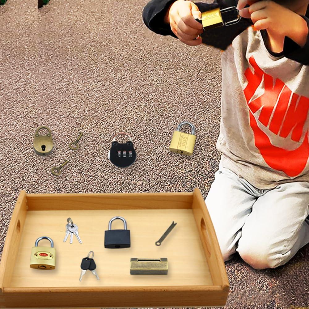Inslat Inslat Montessori Lock and Key Toy Set for Toddlers, Montessori Elementary Materials Educational STEM Toy Matching Games Lock Set with Wooden Tray for 3 4 5 Year Old Kids
