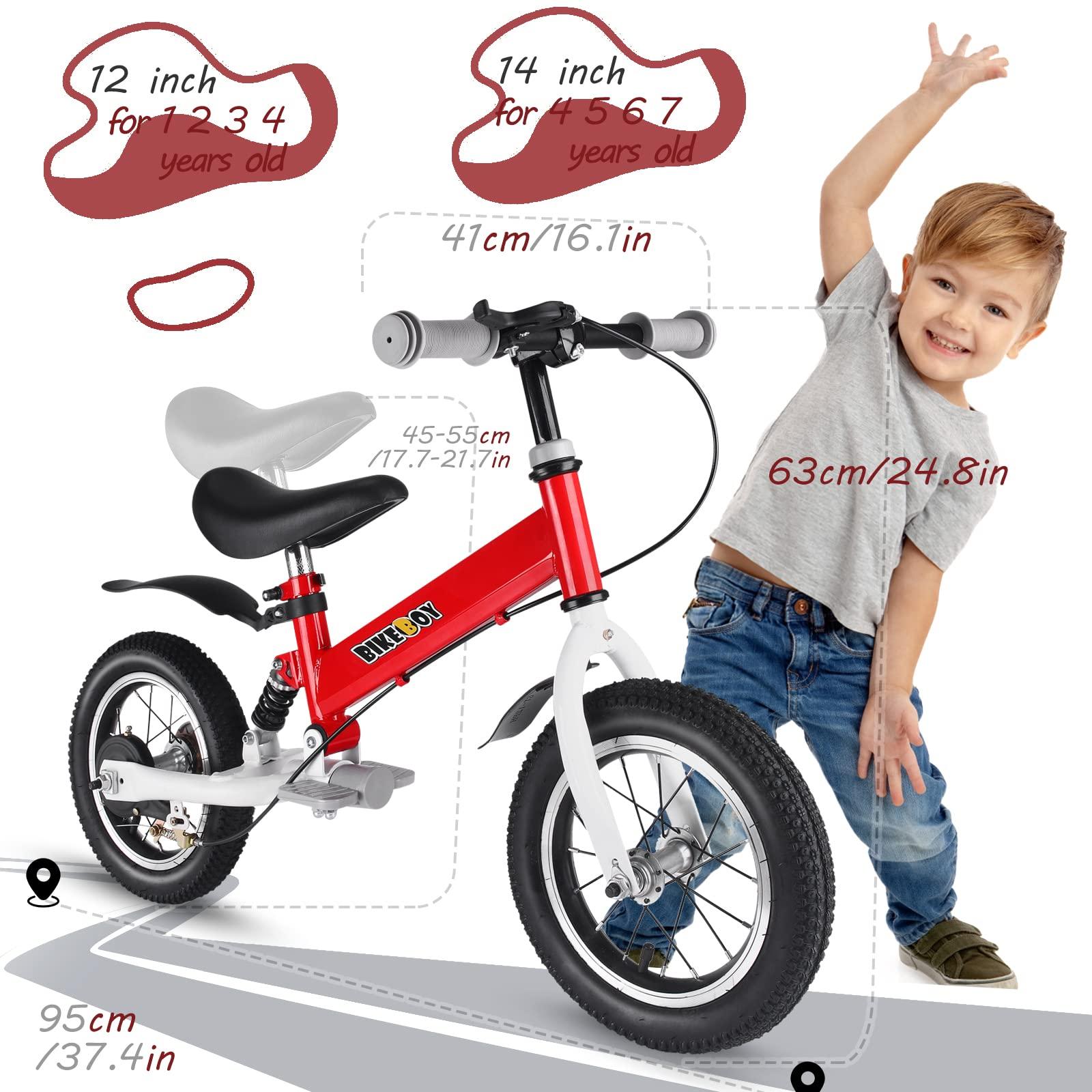bikeboy bikeboy Balance Bike 2 in 1,The Dual Use of a Kids Balance Bike and Kids Bike,12 14 Inches for 2-6 Years Old,with Shock Absorbers, Fenders, Pedals, Auxiliary Wheels