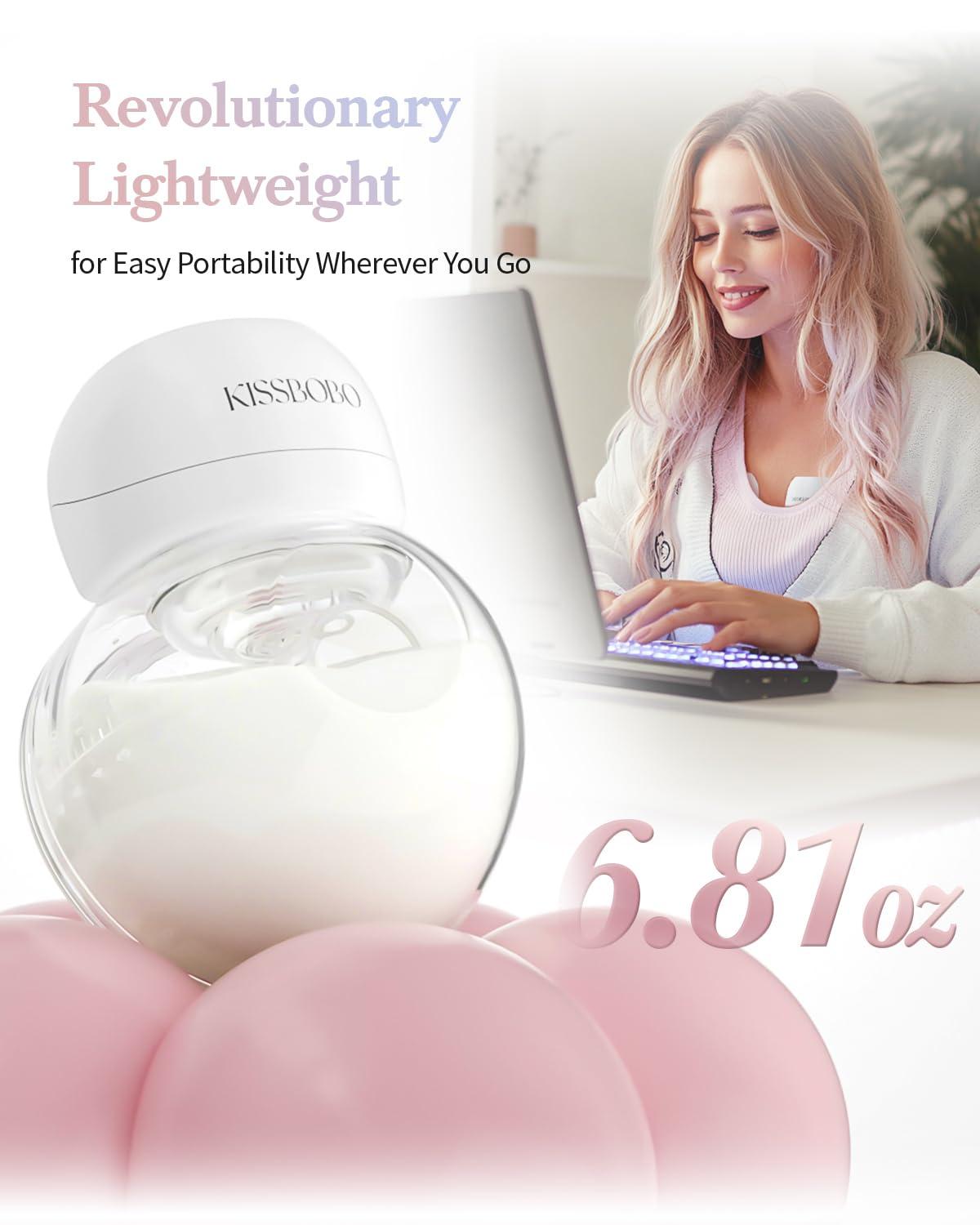 KISSBOBO KISSBOBO ABP-1508 Hands Free Breast Pump Wearable with Storage Bag, Wearable Breastfeeding Pump Strong Suction, Low Noise, 3 Modes 9 Levels, with 21/24mm Insert/Flange, 2 Pack (White)