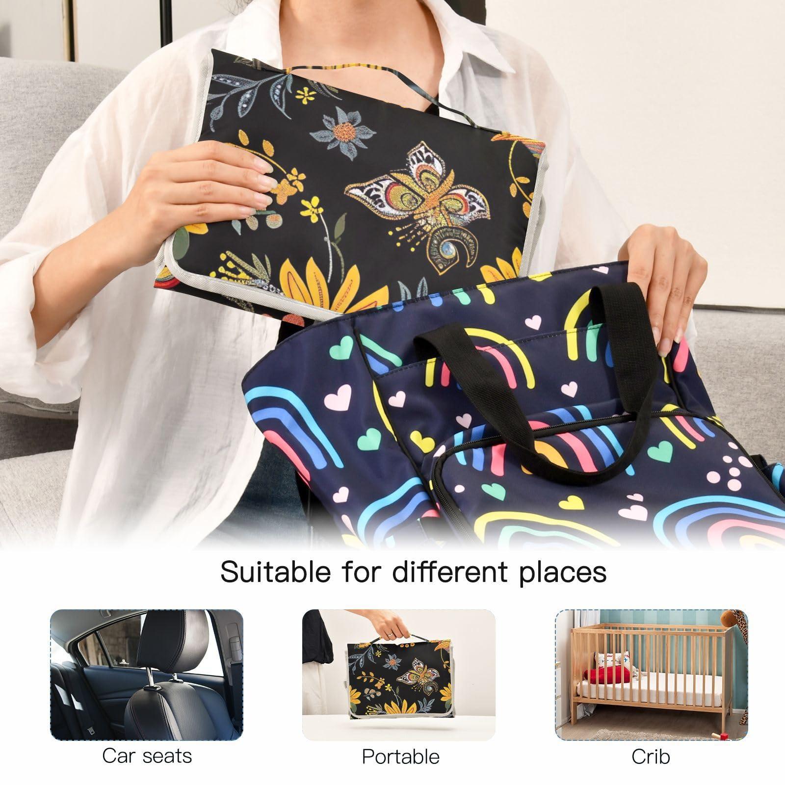 xigua Portable Changing Pad for Baby - Mexican Floral Pattern Waterproof Diaper Changing Mat Travel Changing Pad with Built-in Pillow - Shower Gift for Baby