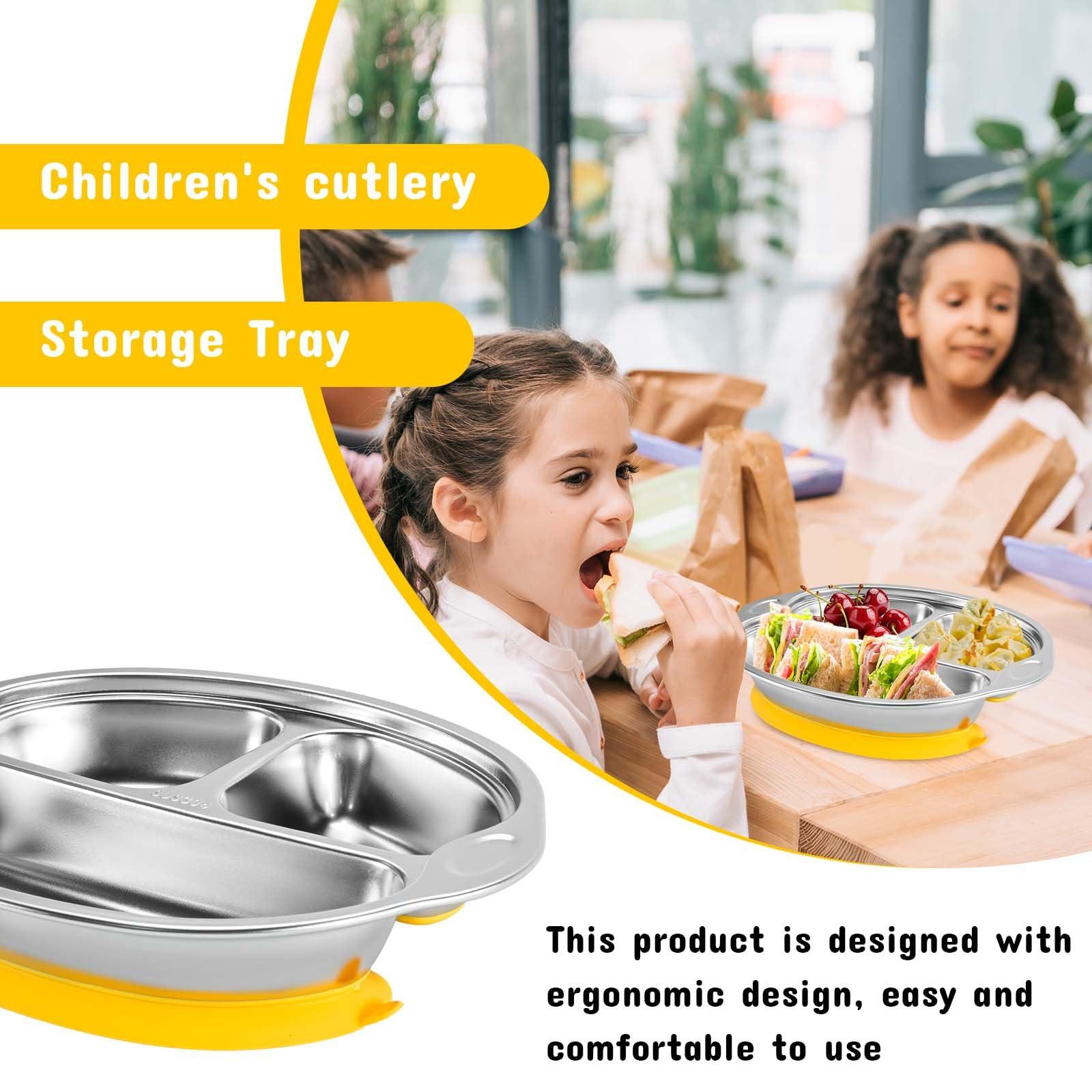 Mrs. Chou Stainless Steel Baby Suction Plates: Divided Plates Designed for Babies and Toddlers, Made of 100% Food-Grade Materials Ideal for Baby-Led Weaning BPA-Free Toddler Feeding Dishwasher Safe Yellow