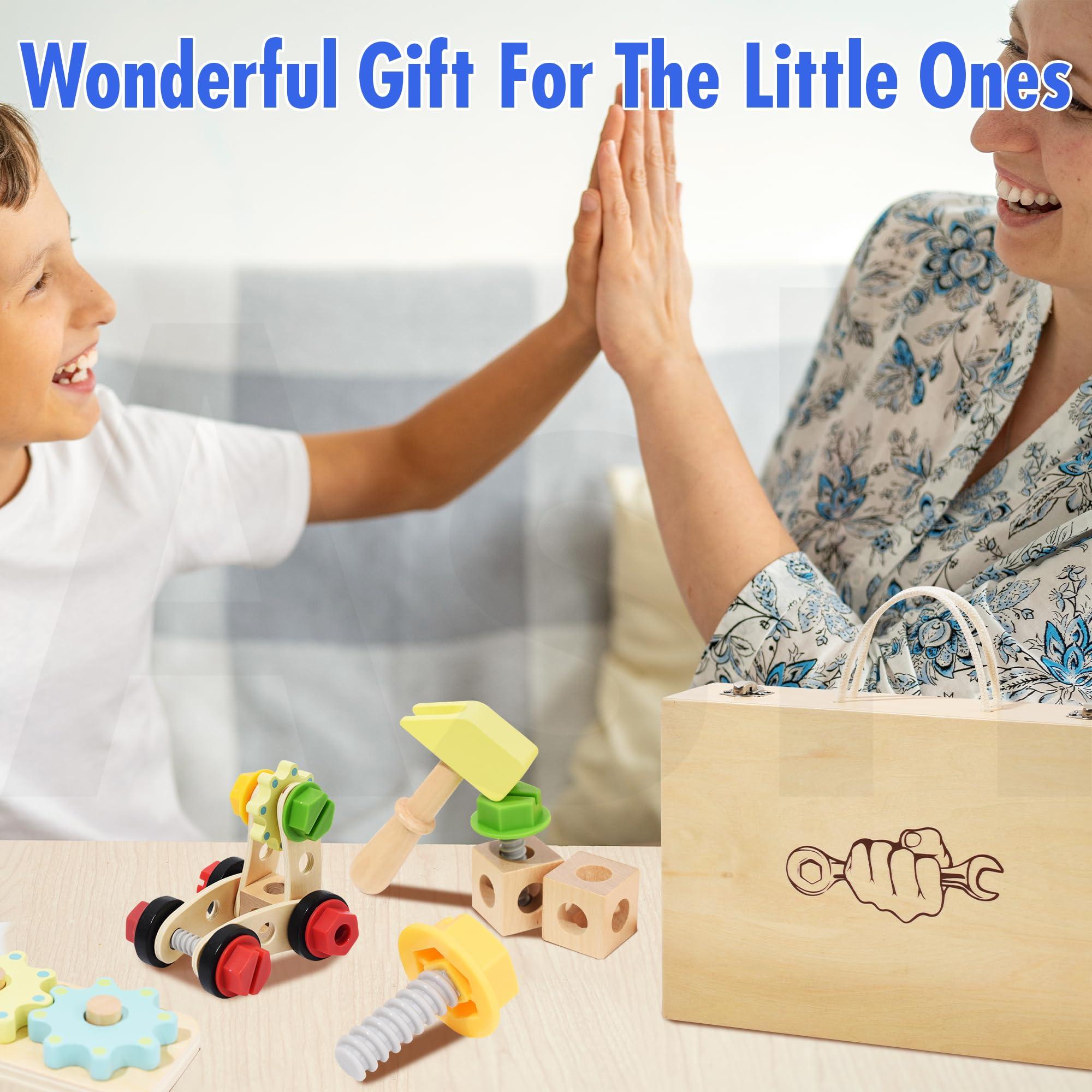 HTWELL HTWELL Kids Montessori Tool Set,Wooden Toy Tool Set for Toddles,Montessori Play Tool Box ,Toddler Tool kit for 3 4 5 6 Years Old Boys Girls