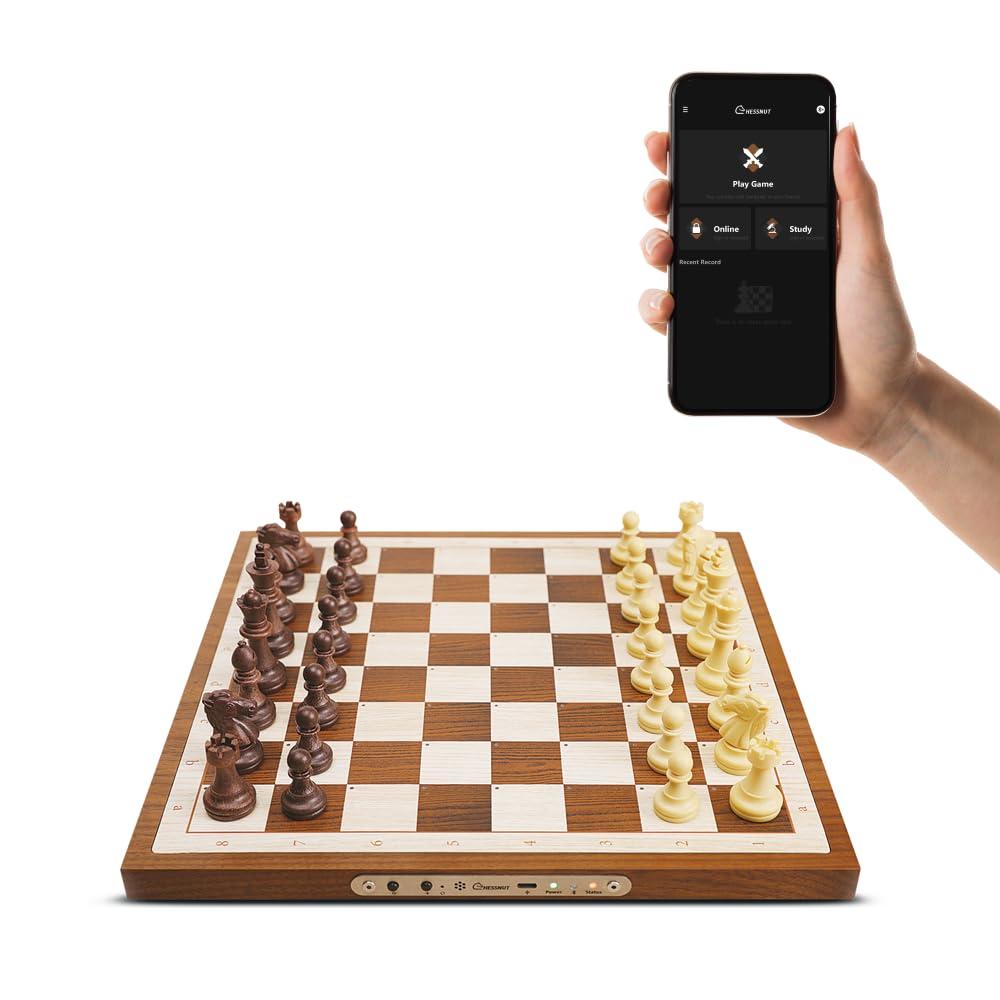 Chessnut Chessnut Air Electronic Chess Set, A magnificently Handcrafted Wooden Chess Board with Extra Queens,LEDs, AI Adaptive Electronic Chess Set Game and App with Computer Chess Board