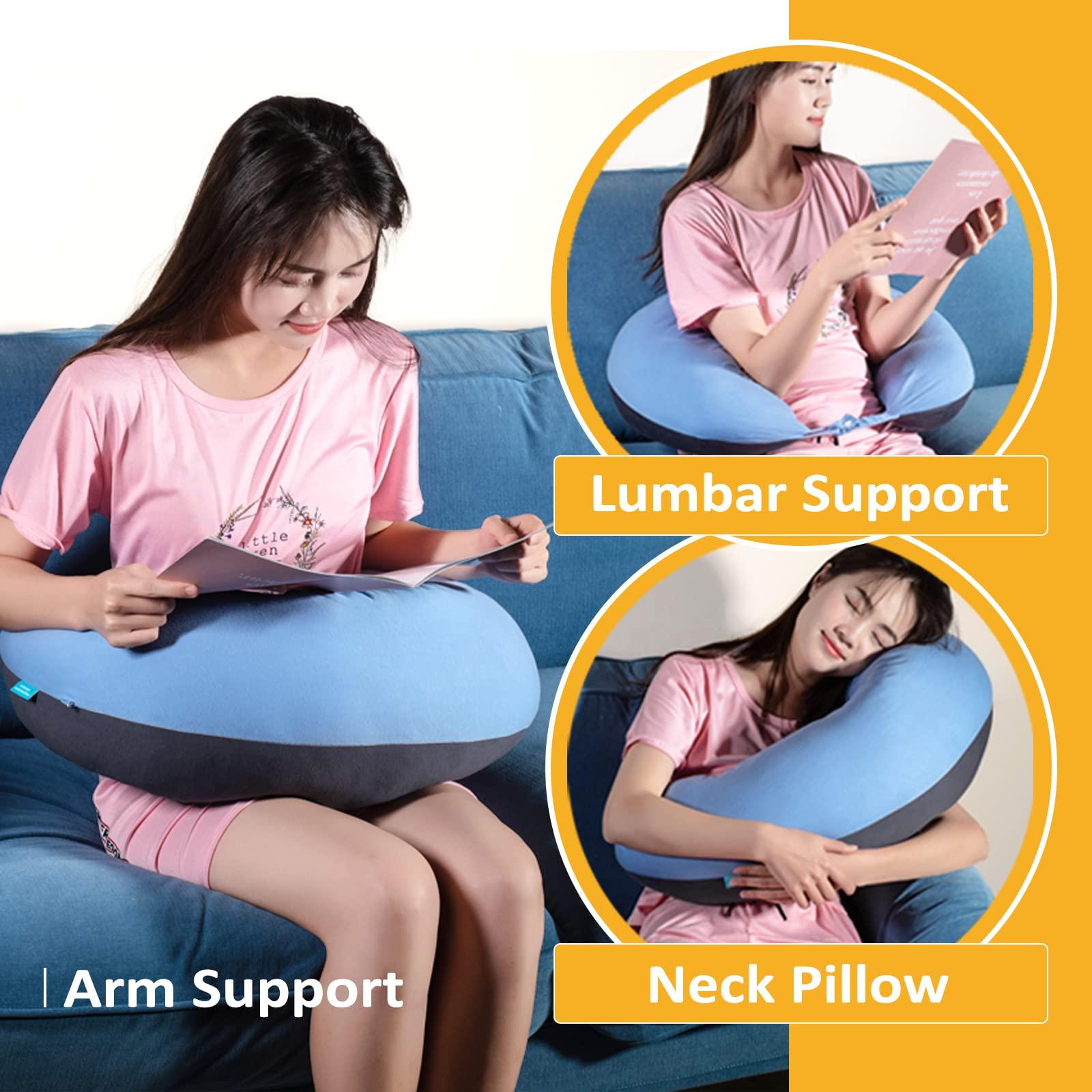 BYRIVER BYRIVER 43" Long C Shaped Body Pillow for Adults Men Women, Side Sleeper Pillow for Neck Shoulder Back Pain Relief, Cooling Post Sugery Pillow Pregnancy Pillow, Blue Black Washable Pillowcase (XL)