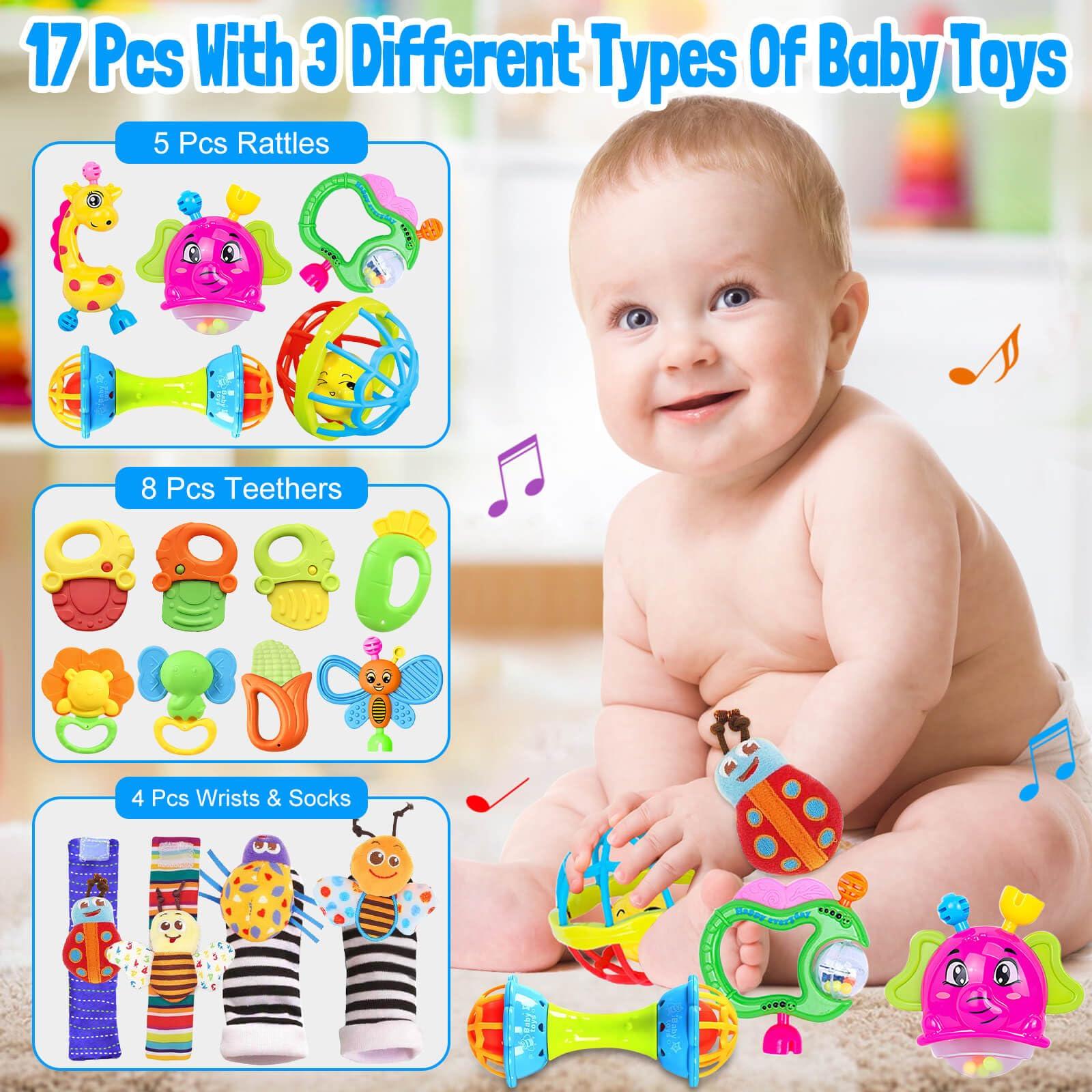 Baby Rattles Toys for 0 6 Months 14 PCS Infant Toys 0 3 Month Old Baby Boy Girl Gifts Set with Teething and Wrist Socks Rattle Infant Newborn Sensory Toy