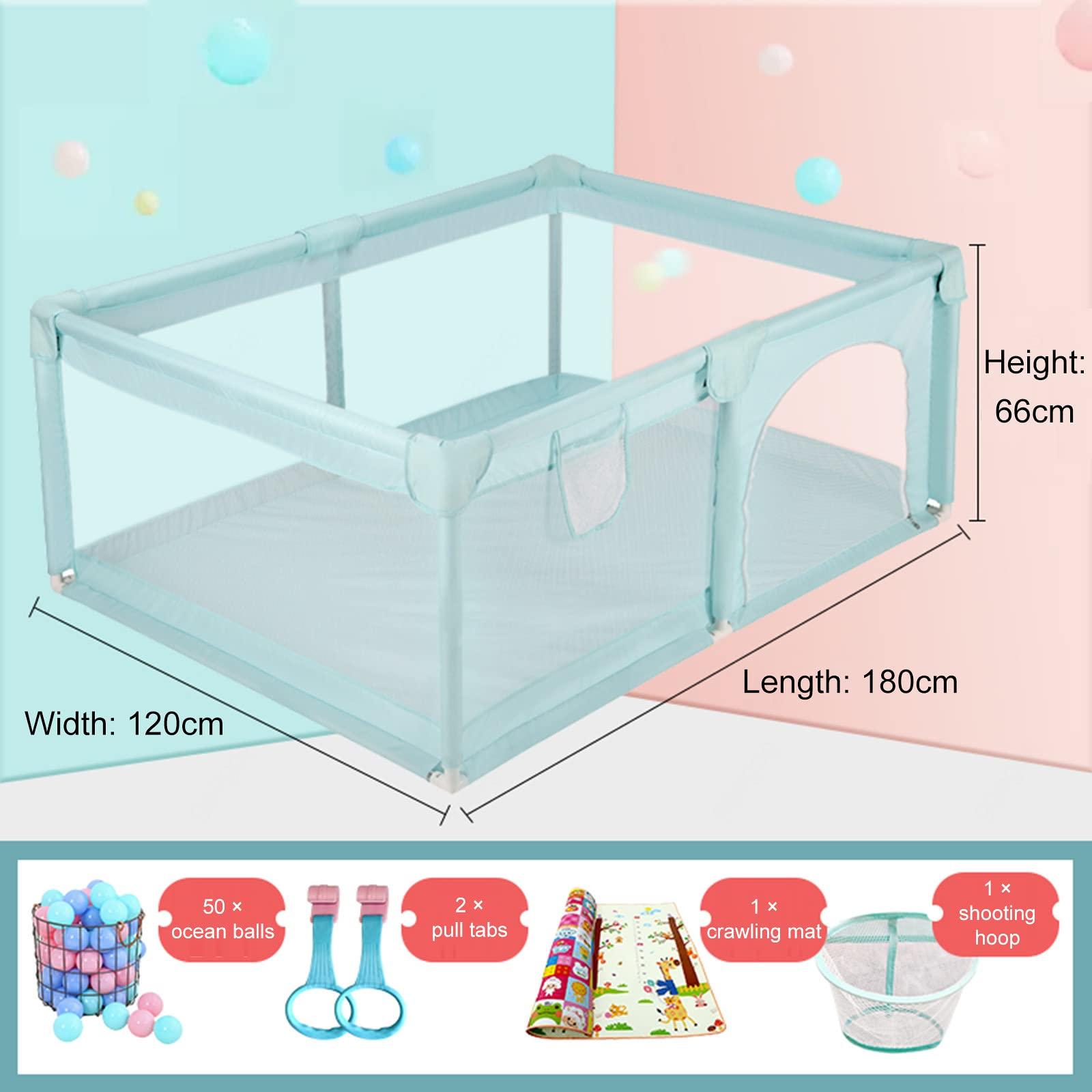 Jolan Baby Playpen with Mat,Portable Kids Indoor Outdoor Activity Center Playpen,Baby Fence with Breathable Mesh and Anti-slip Suction Cup,Safety Playard Fence,Crawling Playpen,Green-120180cm